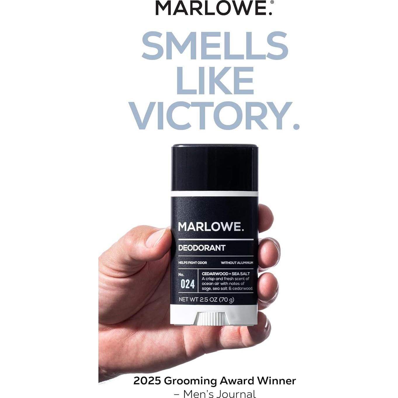 Desodorante en Barra MARLOWE. 70.87 g - Sin Aluminio, Aroma Madera de Cedro