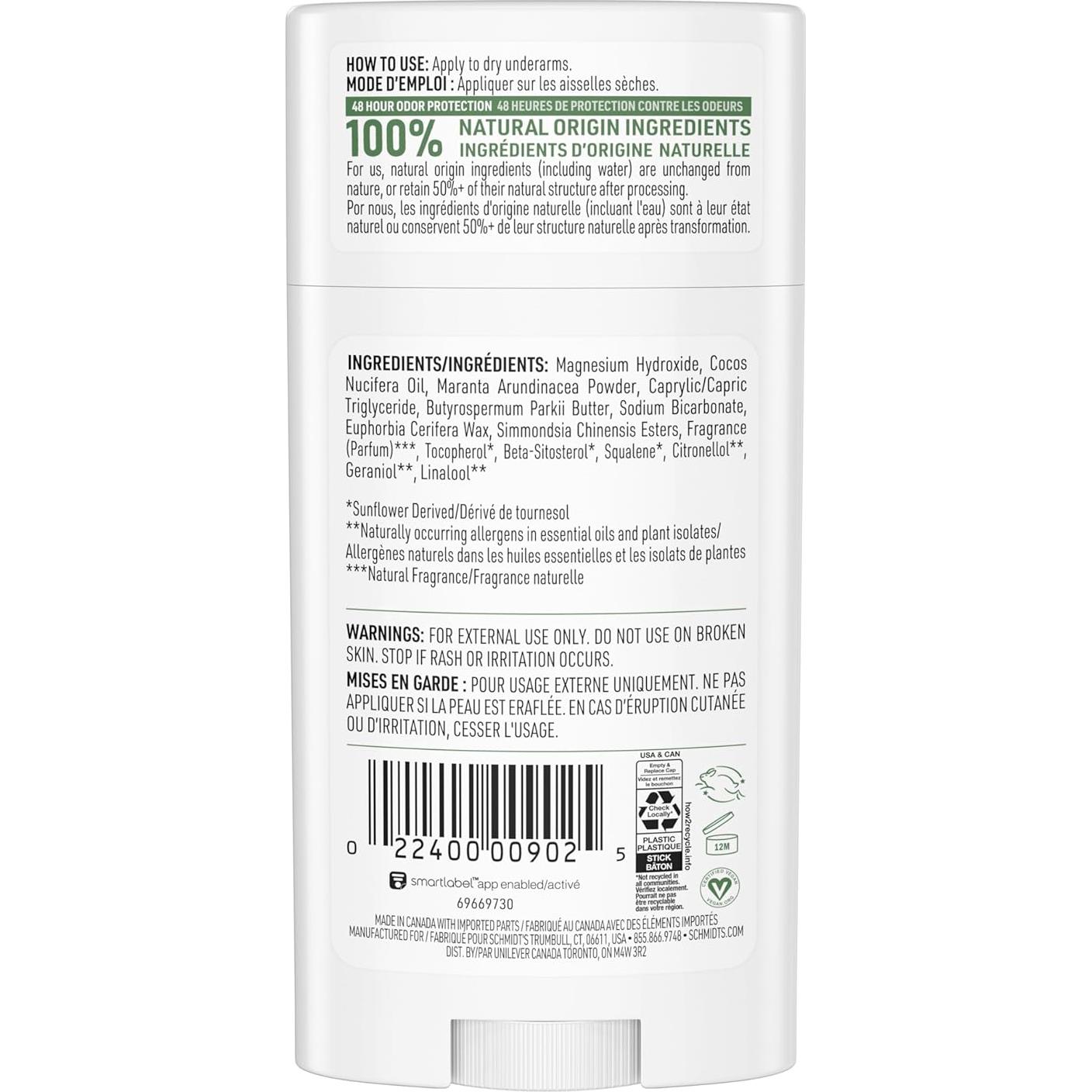 Desodorante Vegano Schmidt's Pepino Fresco 75 g - Sin Aluminio