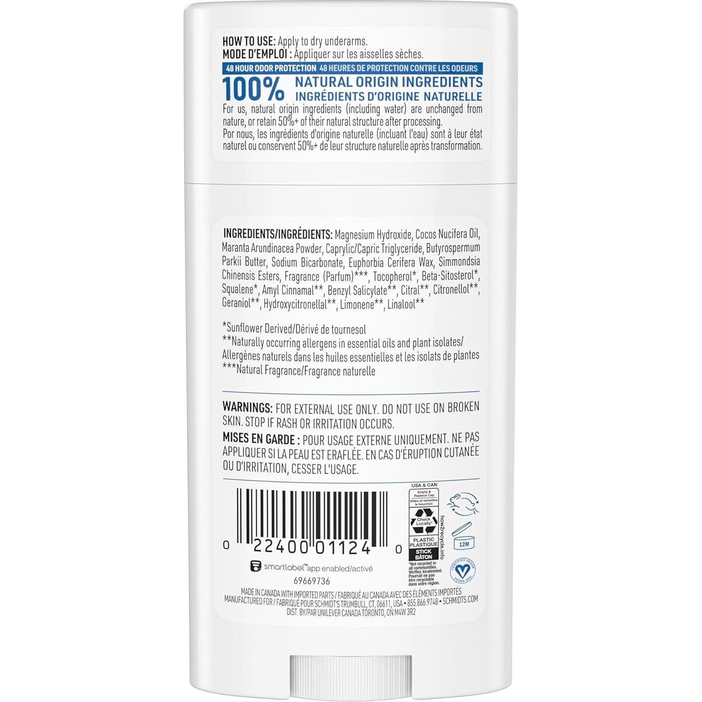 Desodorante Vegano Schmidt's Lluvia Fresca 75 g Sin Aluminio