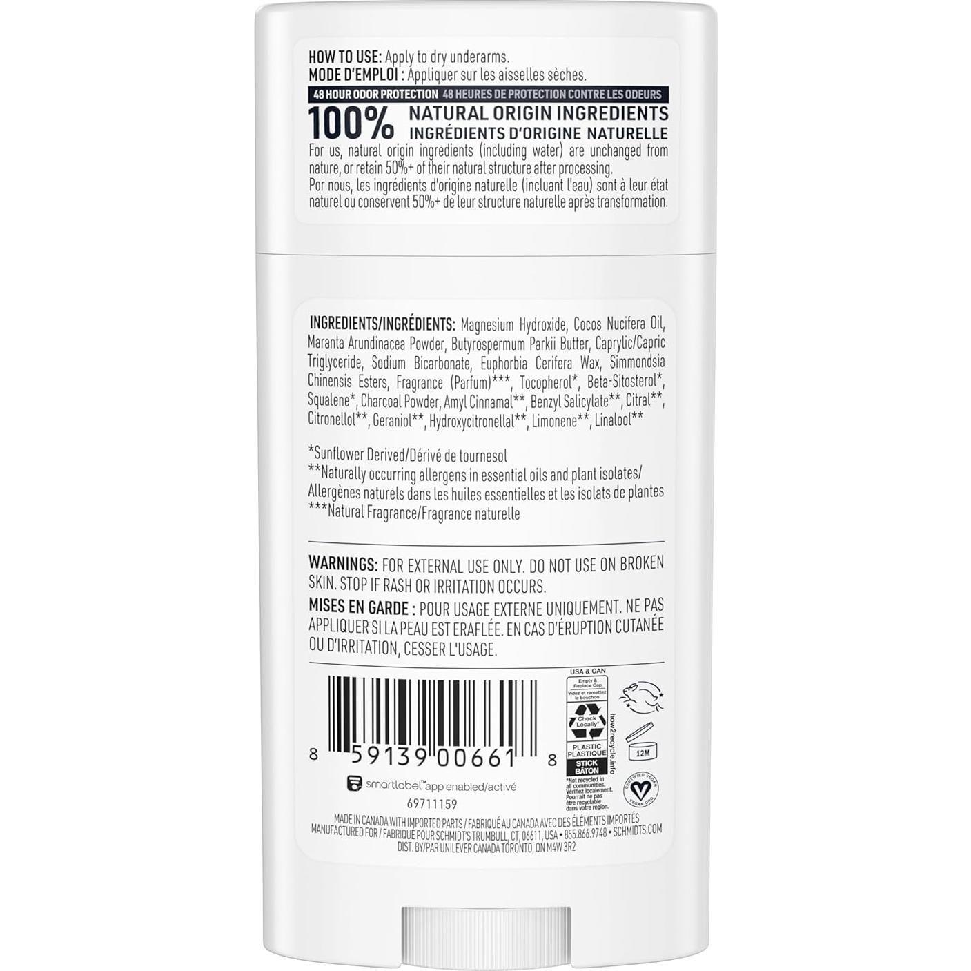 Desodorante Vegano Schmidt Sin Aluminio 75g - Carbón y Magnesio