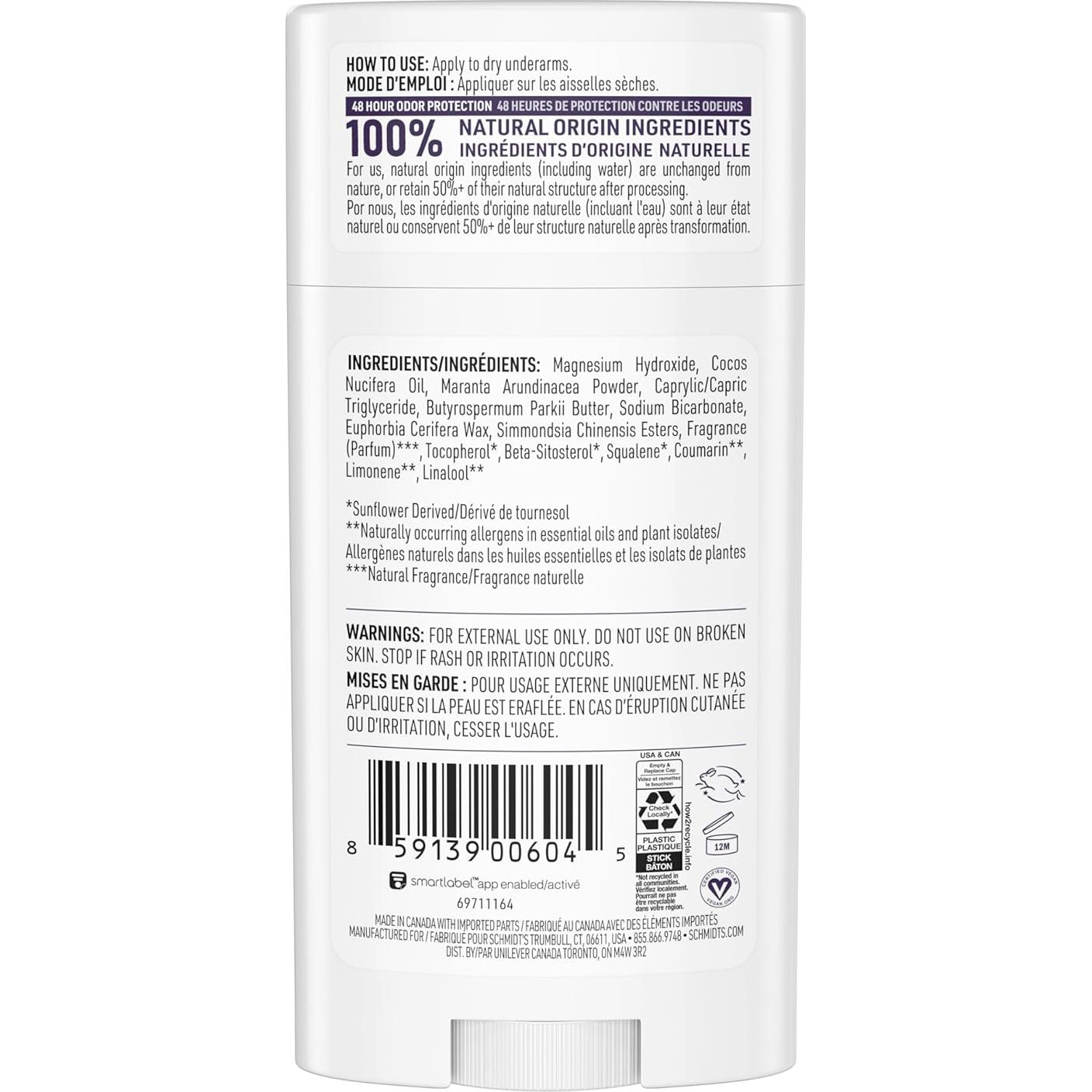 Desodorante Vegano Schmidt's Lavanda y Salvia 75 g - Sin Aluminio