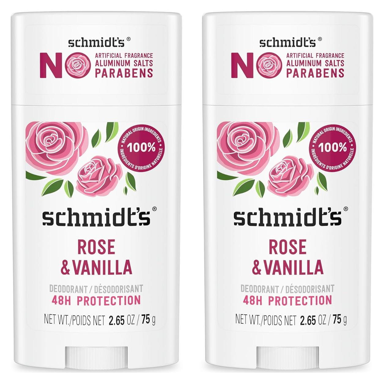 Desodorante Vegano Schmidt's Rosa y Vainilla 75 g Sin Aluminio