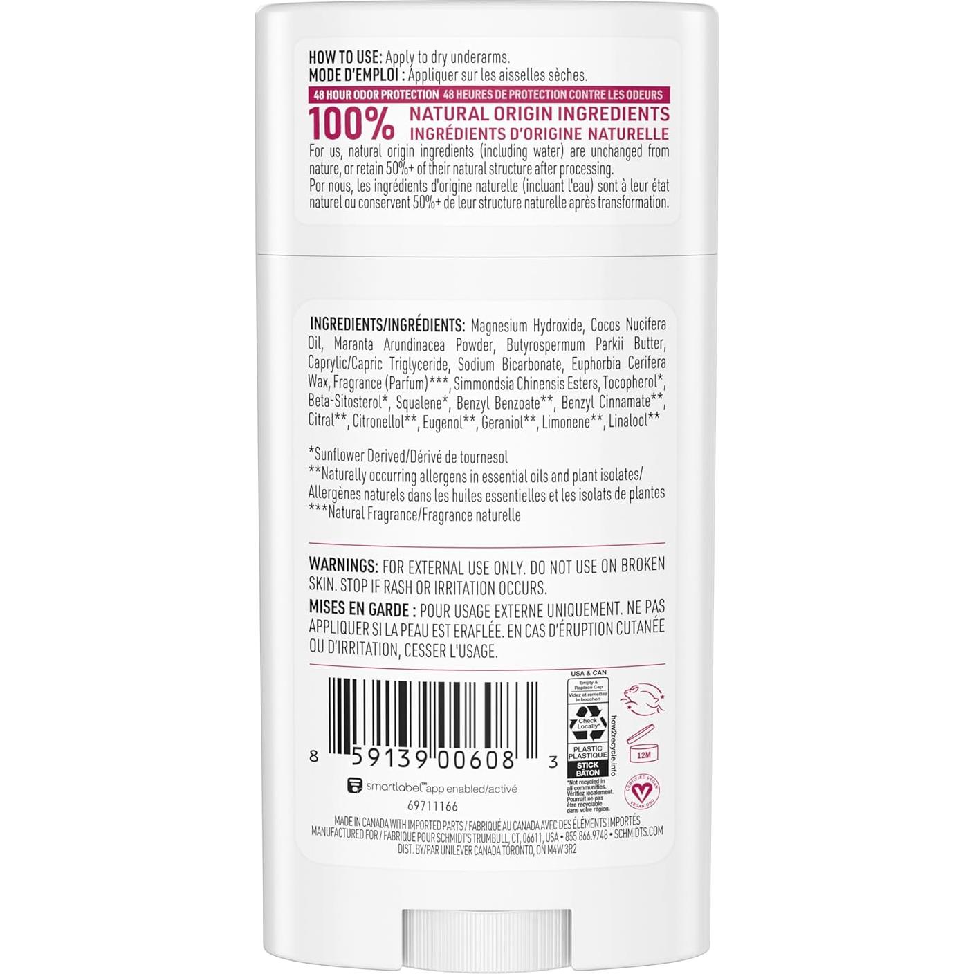 Desodorante Vegano Schmidt's Rosa y Vainilla 75 g Sin Aluminio