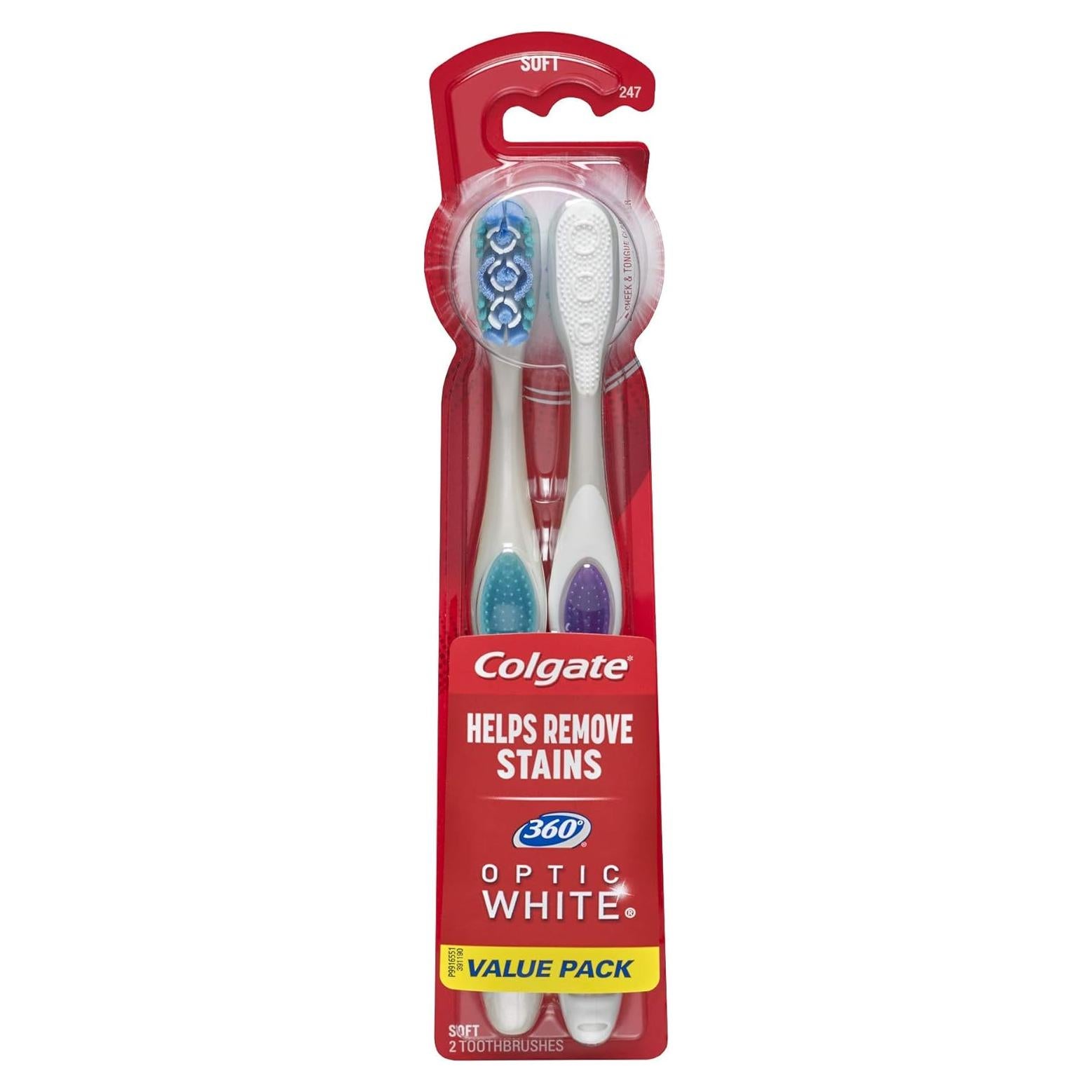 Cepillo de dientes Colgate 360° Optic White Suave - 2 Unidades