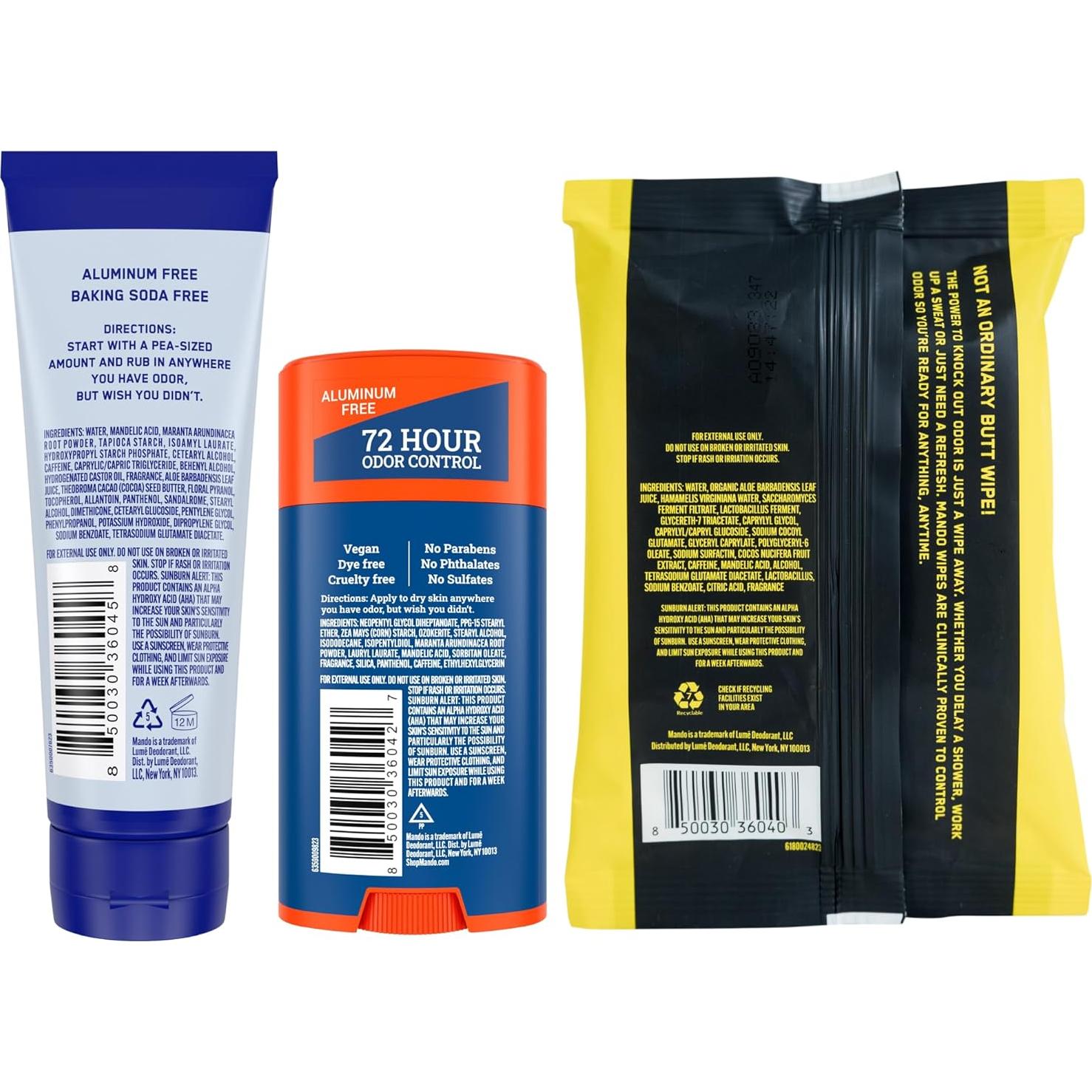 Desodorante Corporal Mando Pro Sport - 1 Barra 73g + 1 Tubo 85g + Toallitas 15.24cm