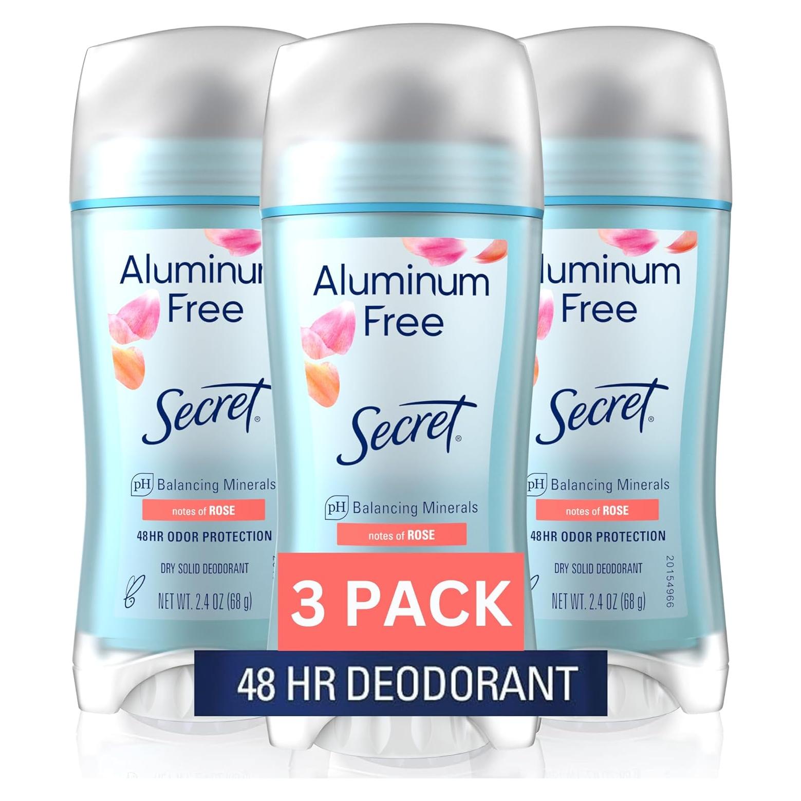 Desodorante Sólido Libre de Aluminio Secret Rosa 68g - Paquete de 3