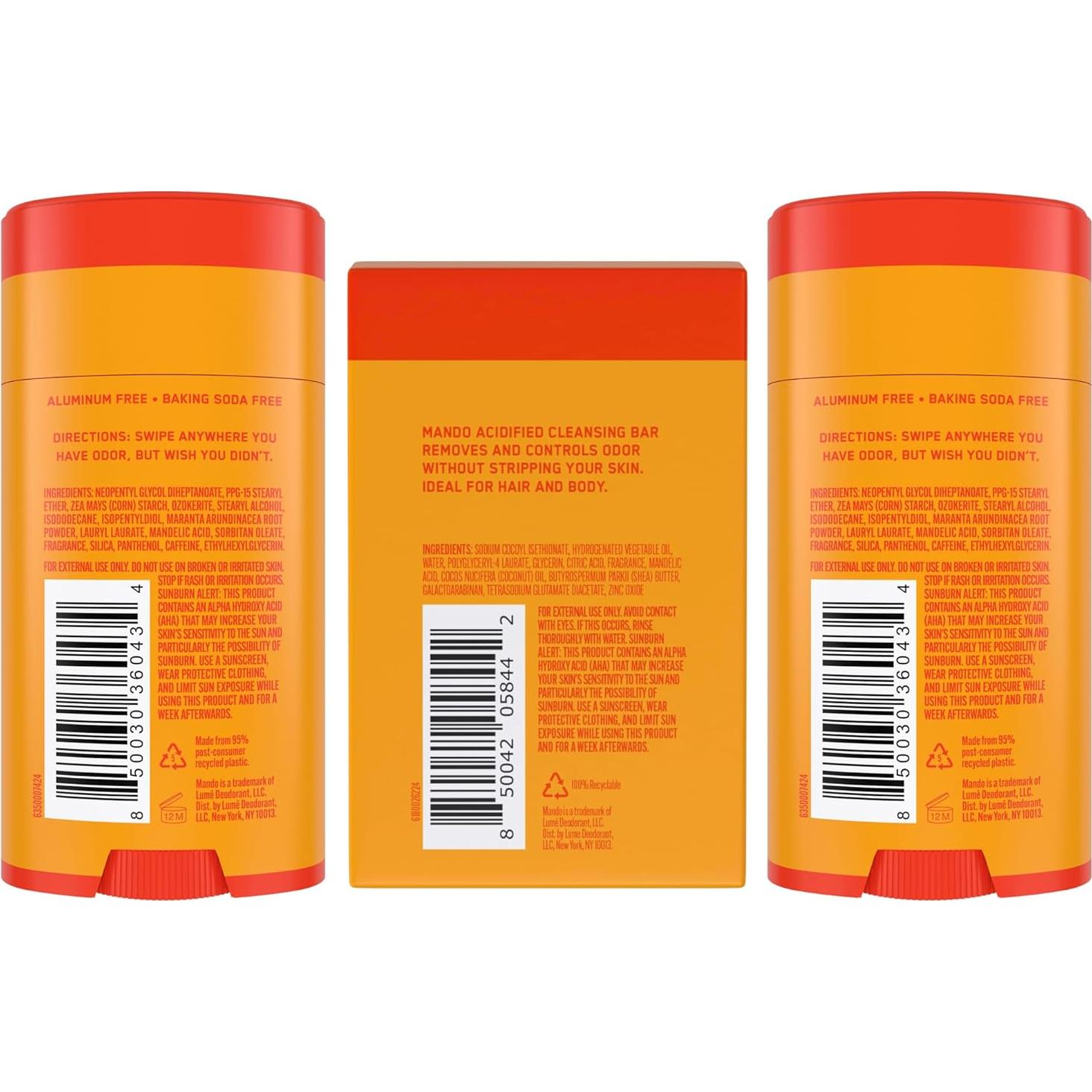 Desodorante Corporal Mando 2 Unidades + Jabón Limpiador Acidificado