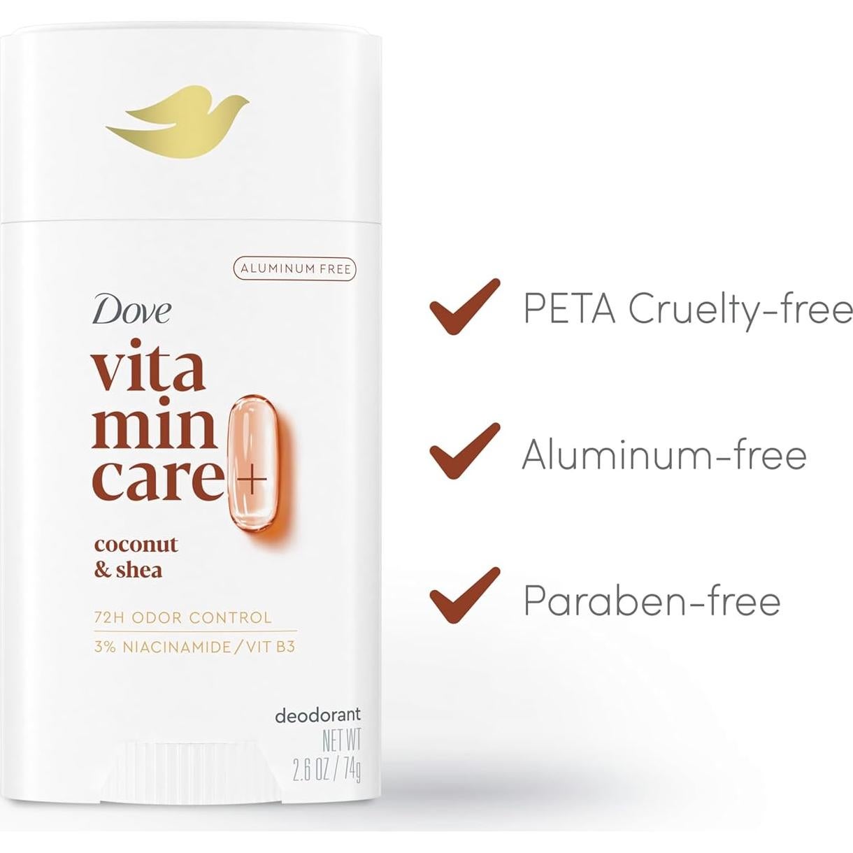 Desodorante Dove VitaminCare+ Sin Aluminio Coco y Karité 74g