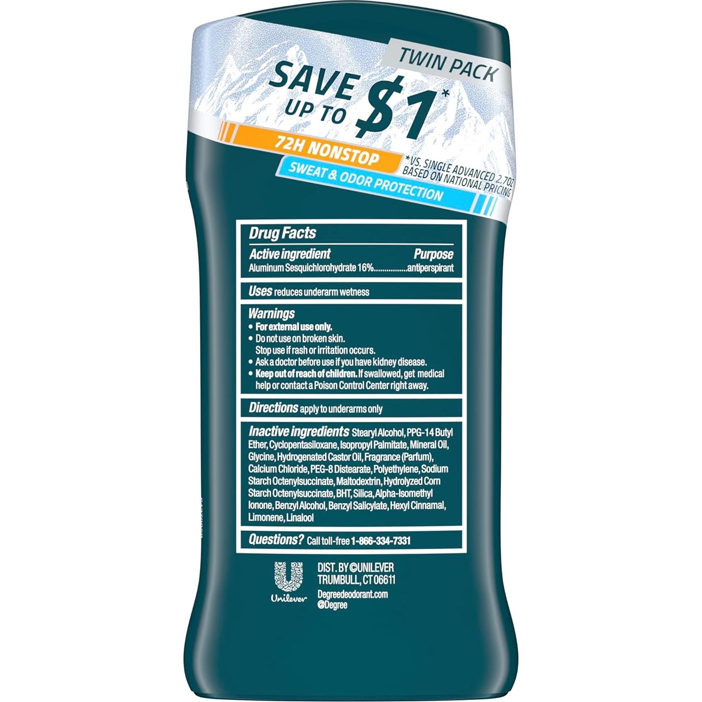 Desodorante Antiperspirante Degree Men Everest 76.54 g - 2 Piezas