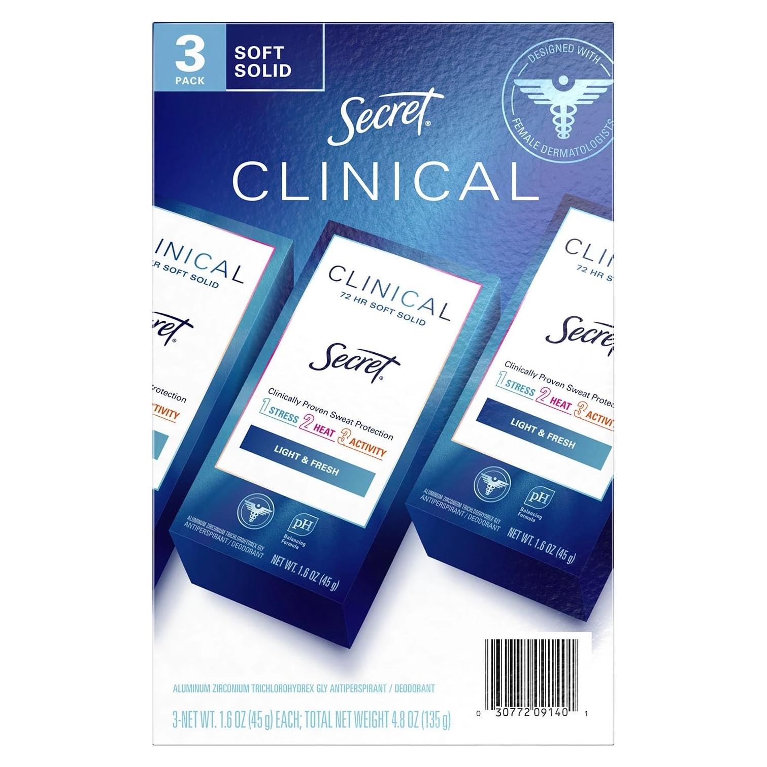 Antitranspirante Sólido Secret Clinical 45g - 3 Unidades