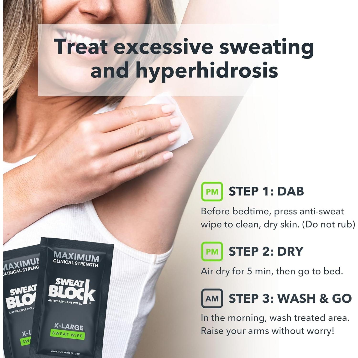 Toallitas Antitranspirantes SweatBlock XL - 10 Unidades para Hombres y Mujeres