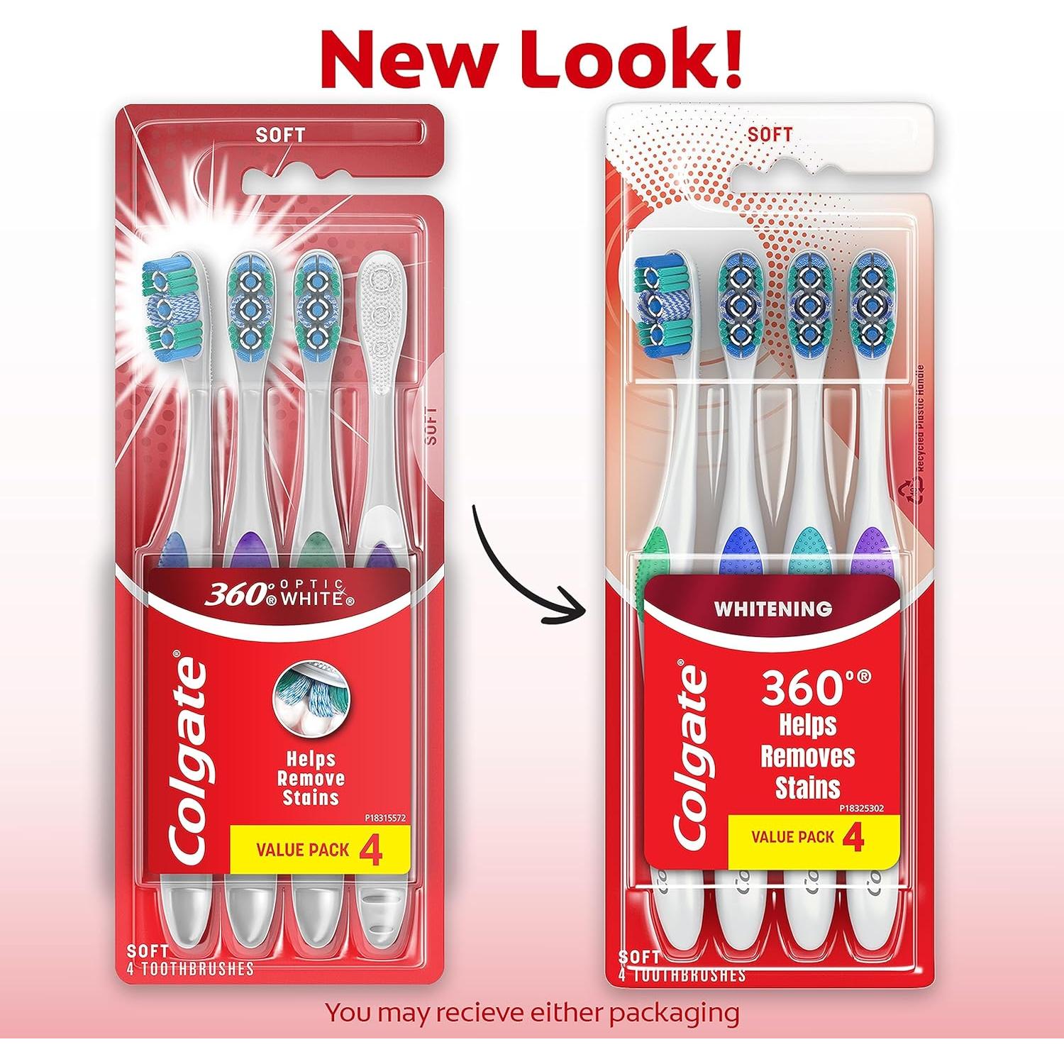 Cepillo de dientes blanqueador Colgate 360 Optic White suave 6 unidades