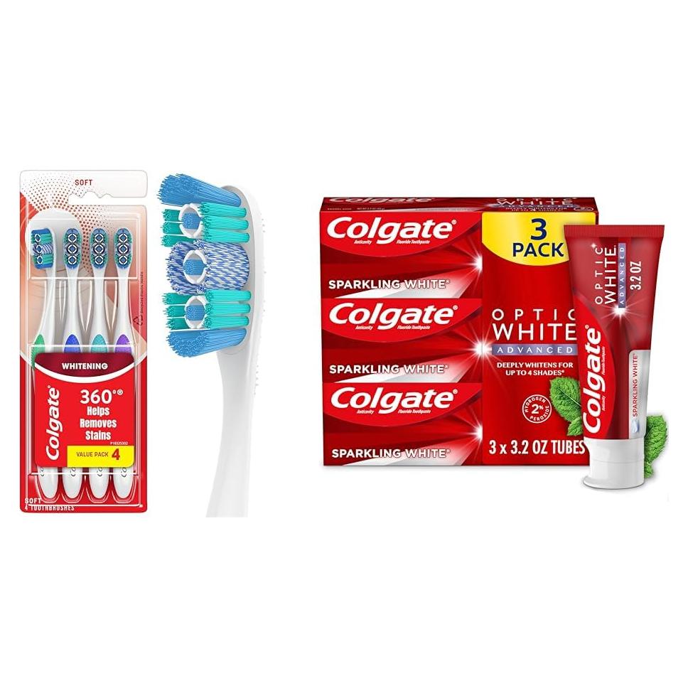 Cepillos de dientes suaves Colgate 360 Optic White - 4 unidades + 3 pastas 90.7 g