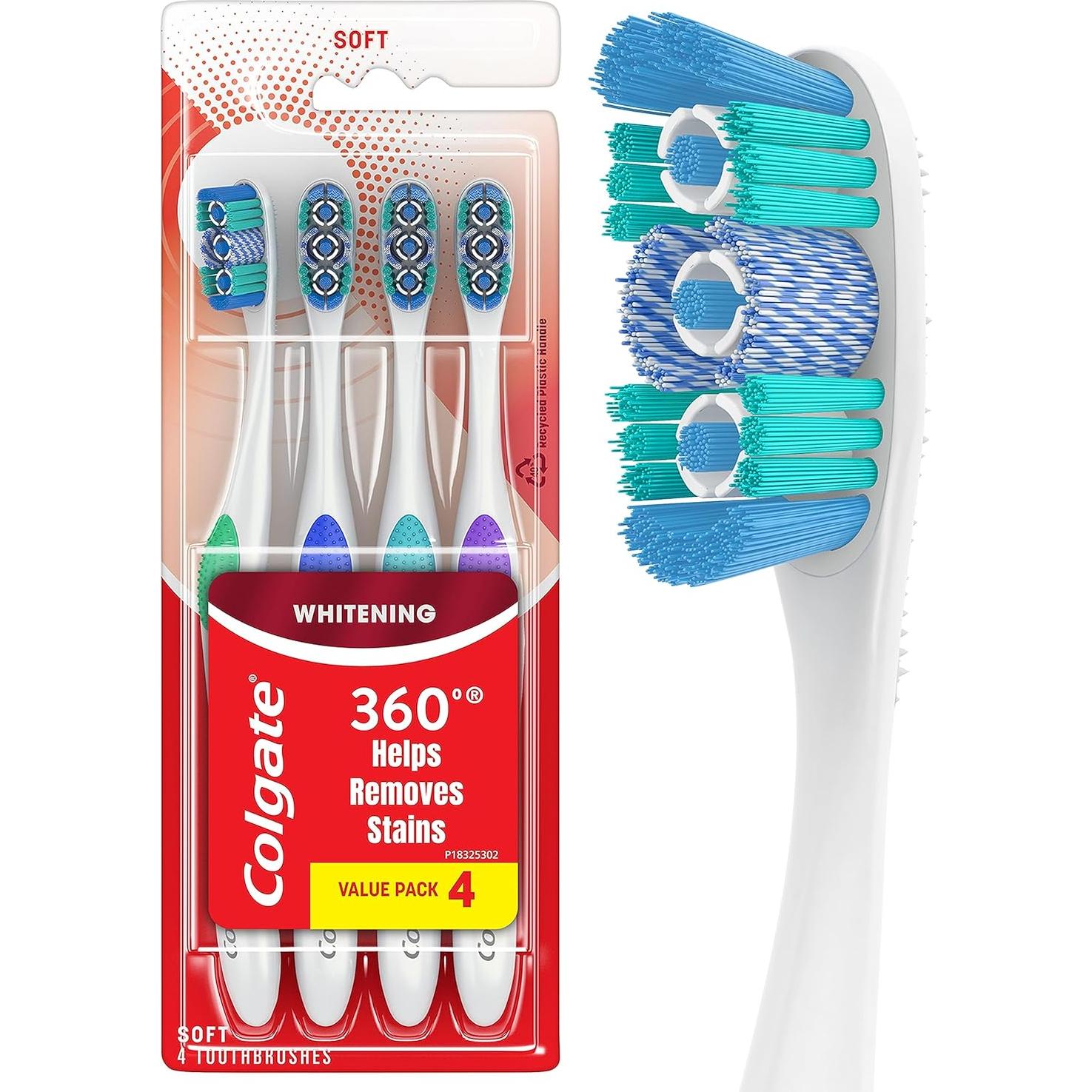 Cepillos de dientes suaves Colgate 360 Optic White - 4 unidades + 3 pastas 90.7 g