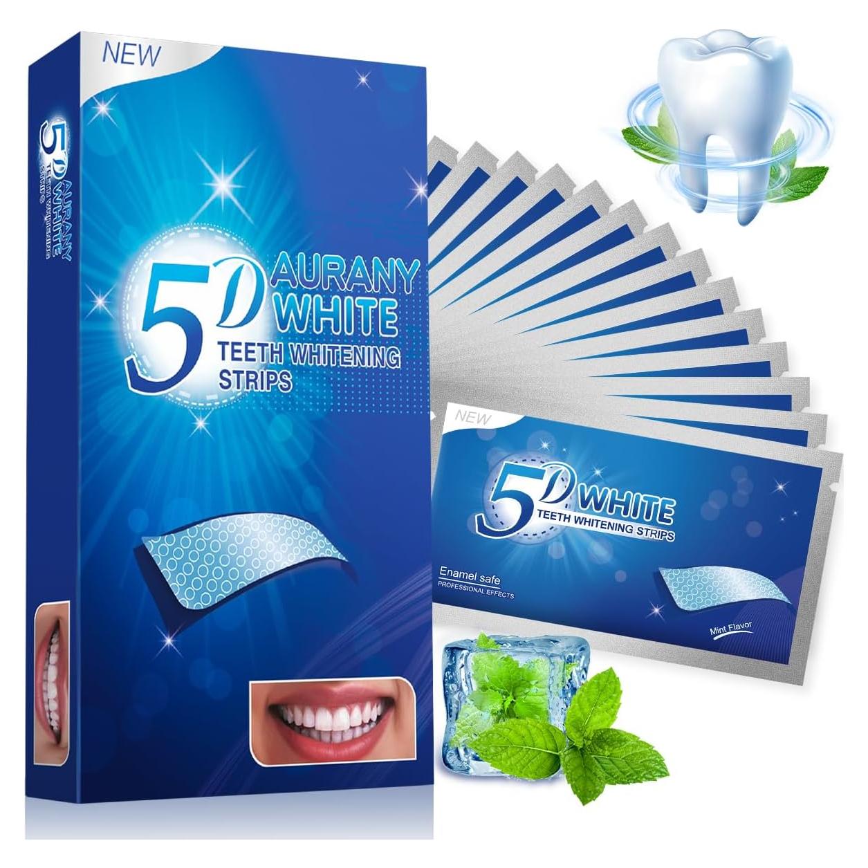 Tiras Blanqueadoras AURANY 5D para Dientes Sensibles - 14 Pares