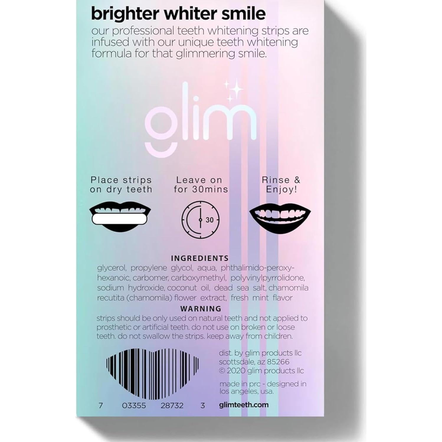 Tiras Blanqueadoras de Dientes Glim - 42 Tiras (21 Tratamientos) Veganas