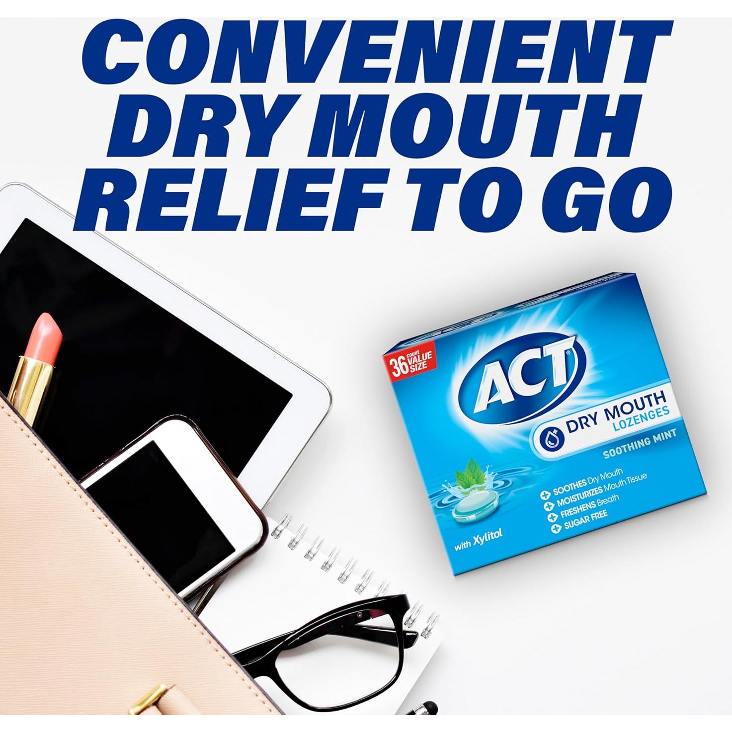 Pastillas para Boca Seca ACT con Xilitol Menta Suave 36 Unidades
