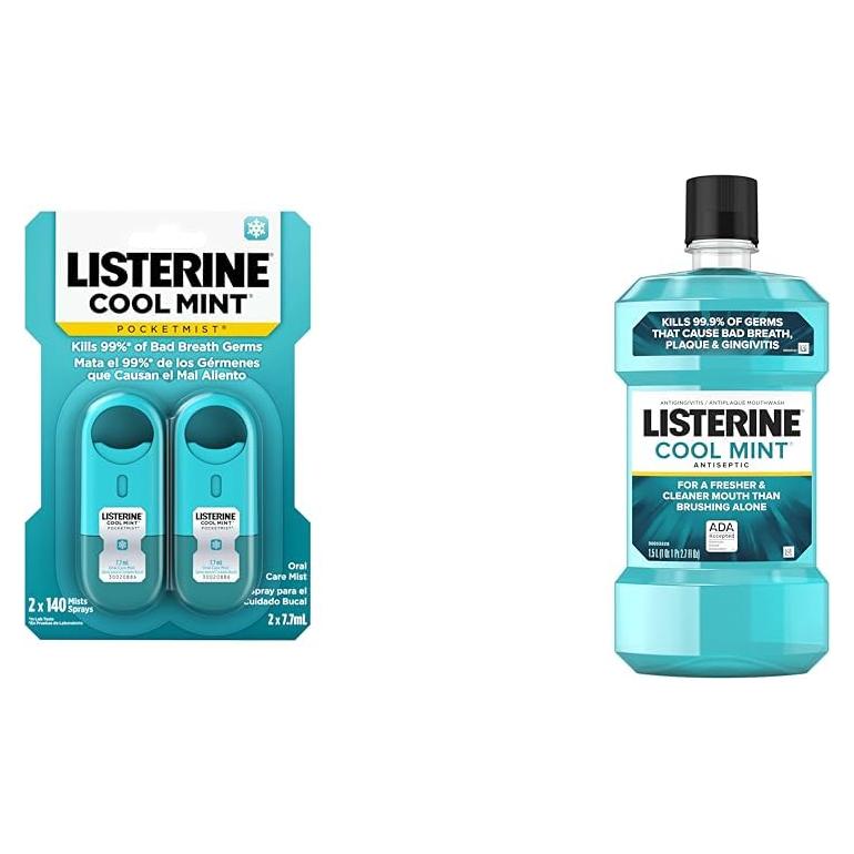 Listerine Pocketmist Cool Mint Spray 7.7 mL y Enjuague Bucal 1.5 L
