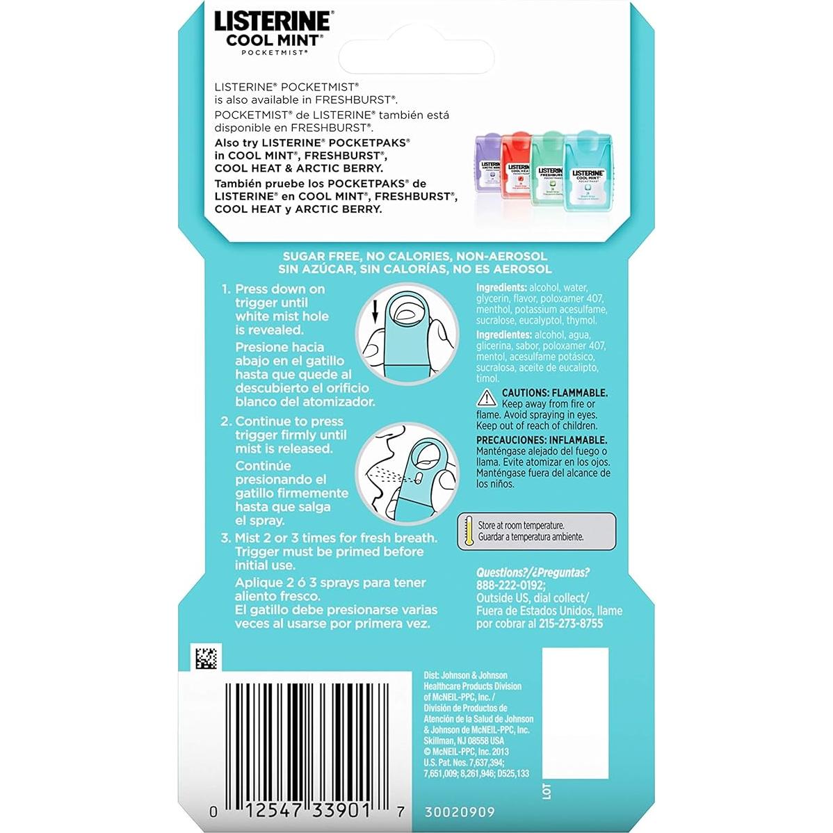 Listerine Pocketmist Spray Oral Menta Fresca 7.7 mL Sin Azúcar