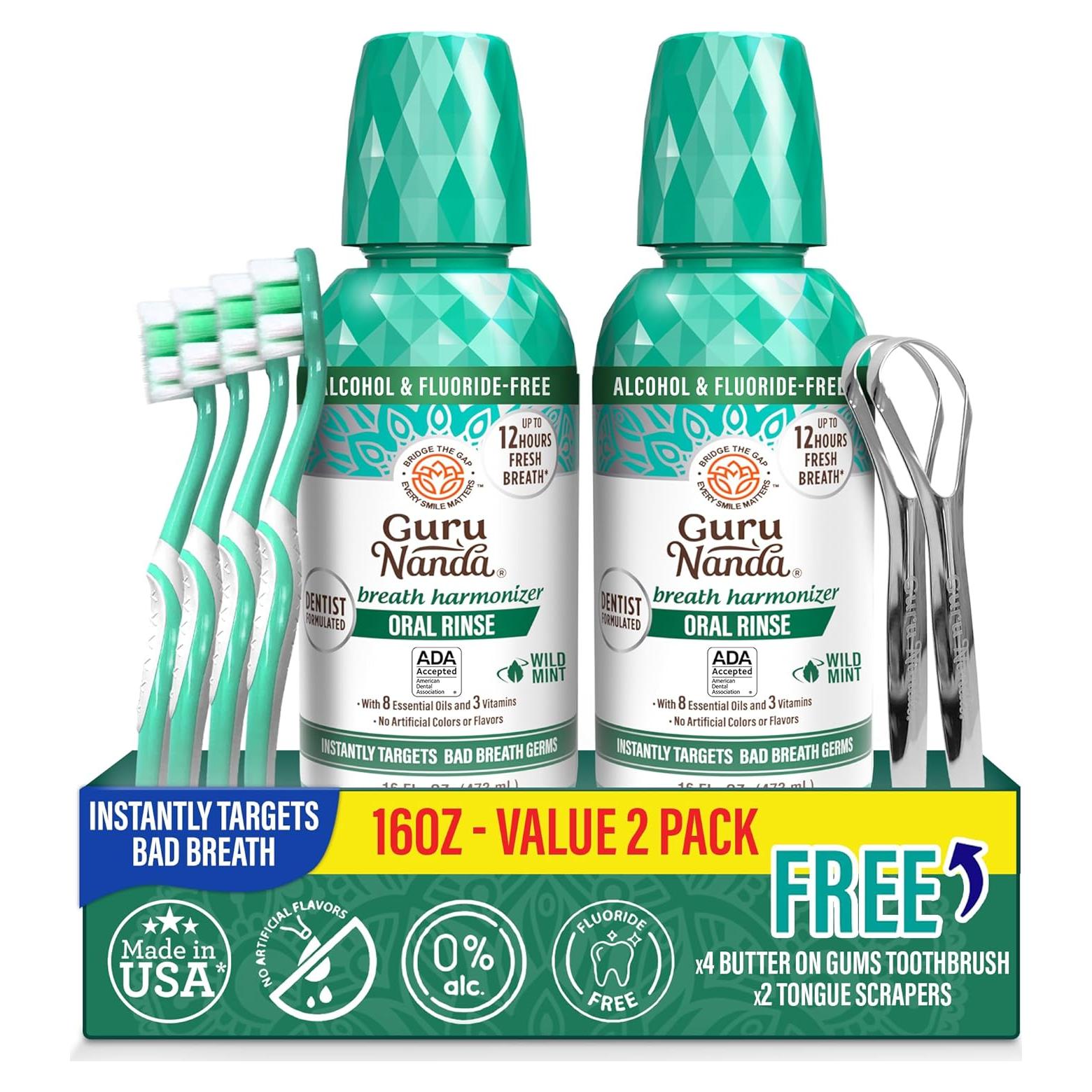 Enjuague Bucal GuruNanda Menta Silvestre 2x16 oz Libre de Alcohol