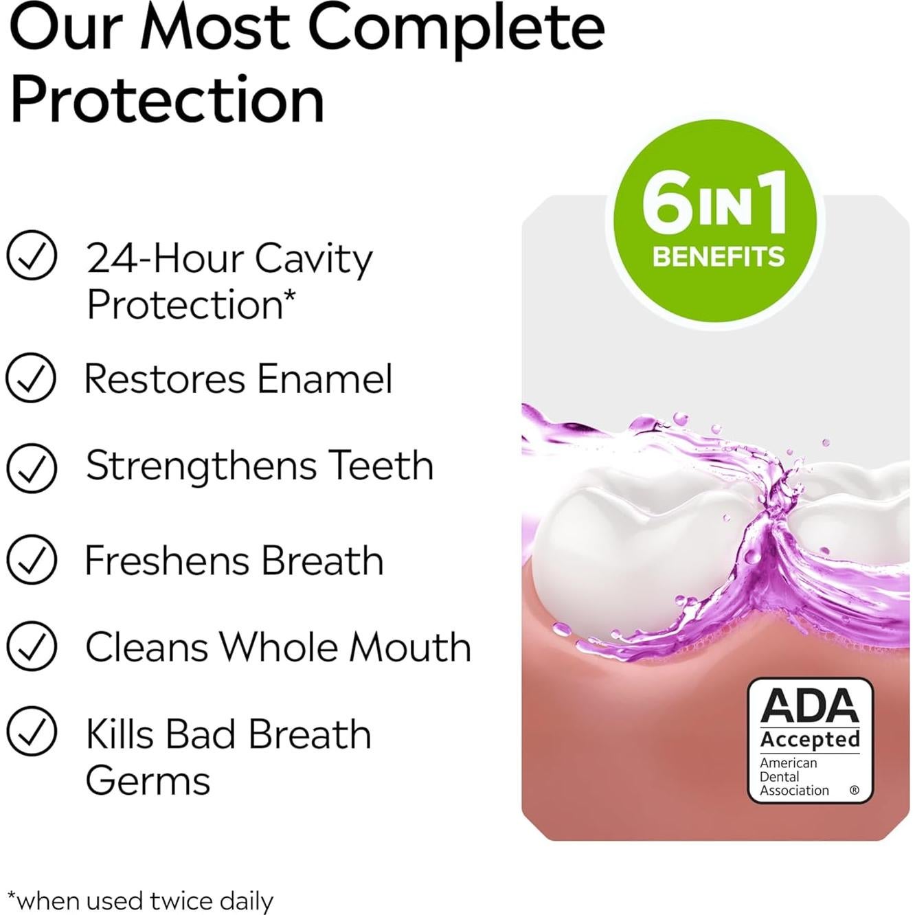 Listerine Cuidado Total Enjuague Bucal 6-en-1 Menta 2x1L