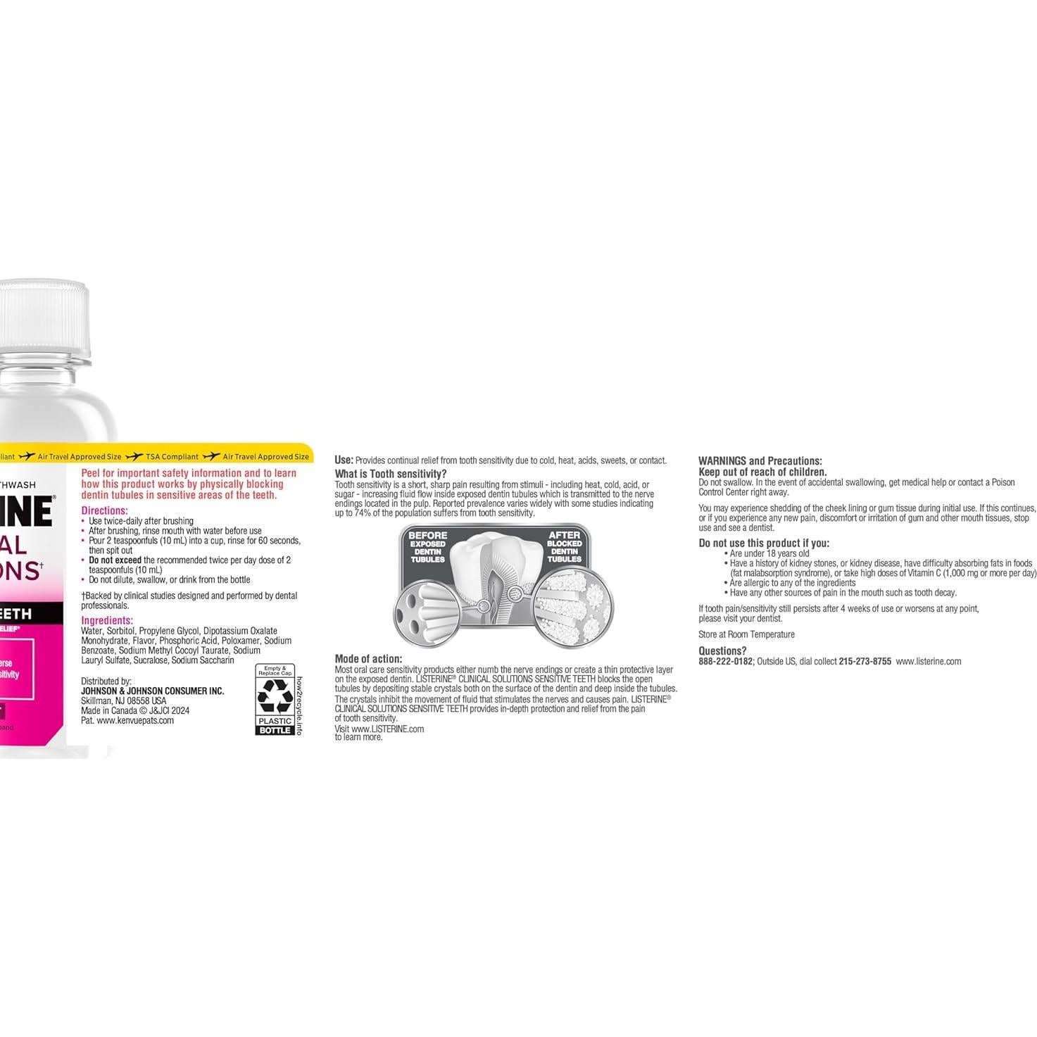 Clinical Solutions Sensitive Teeth Alcohol Free Travel Size Mouthwash, Fresh Breath Mouthwash Provides Protection & Relief from Tooth Sensitivity, Daily Fresh Mint Oral Rinse, 95 mL