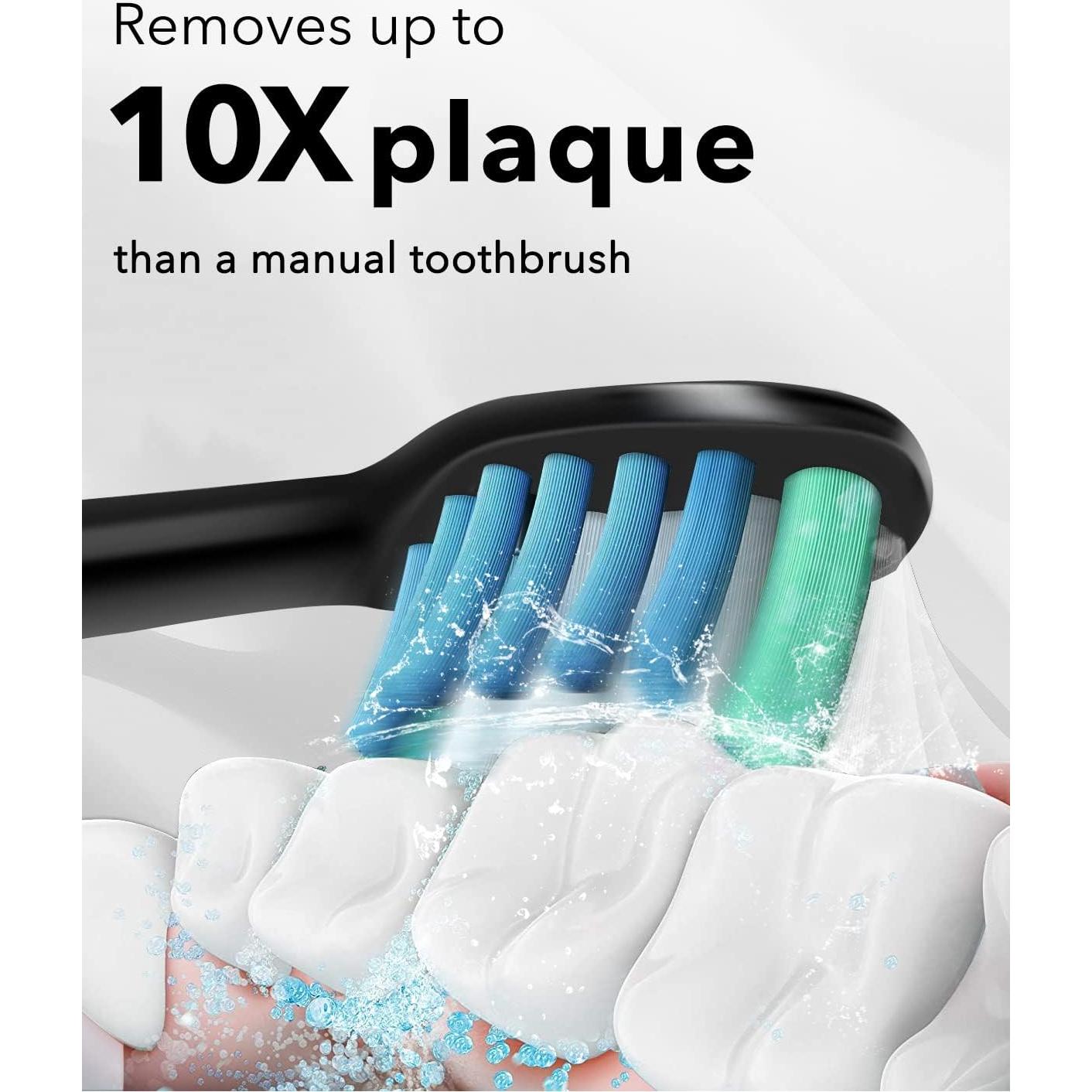 Cepillo de dientes eléctrico MySmile negro, 48000 VPM, 6 cabezales