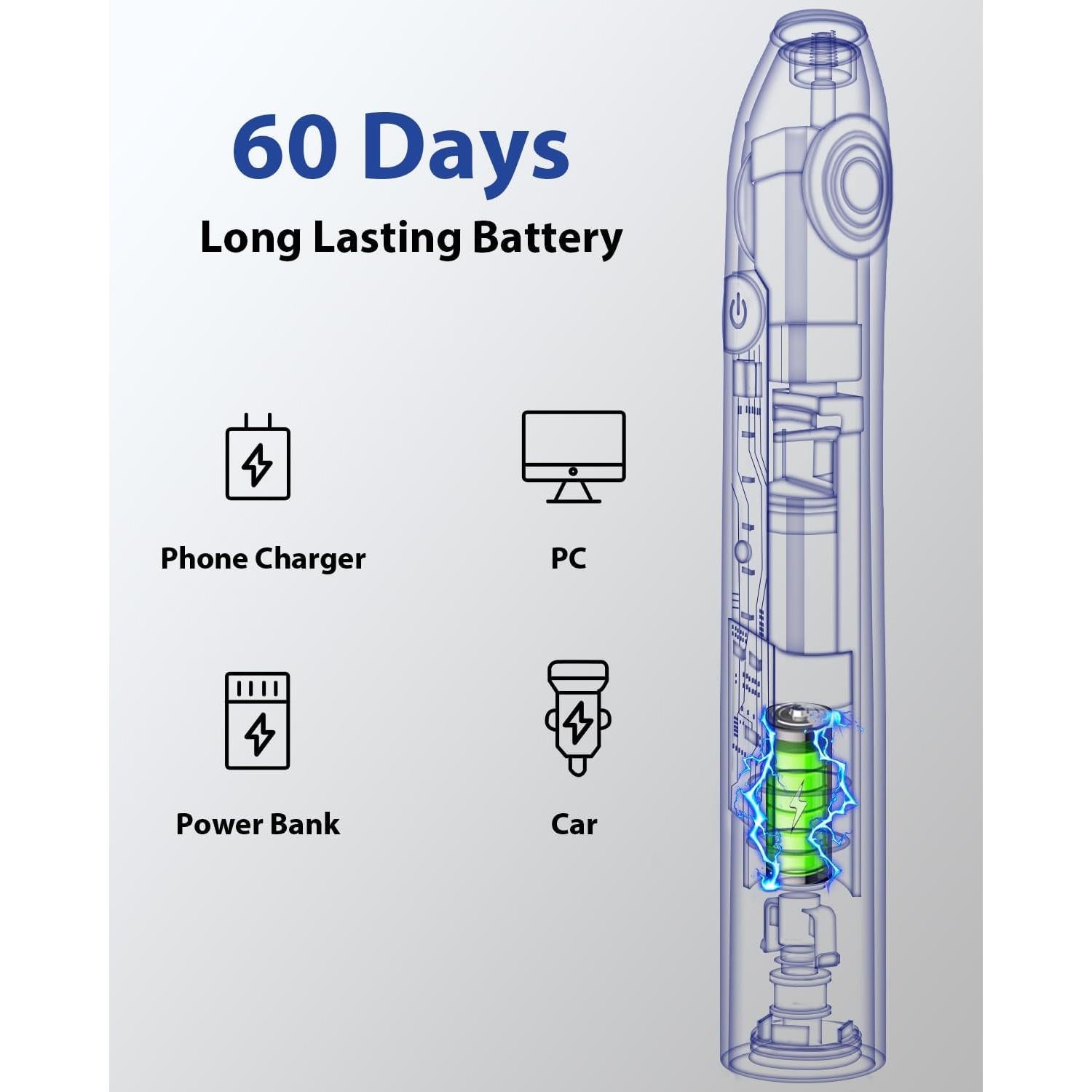 Cepillo de dientes eléctrico MySmile negro, 48000 VPM, 6 cabezales