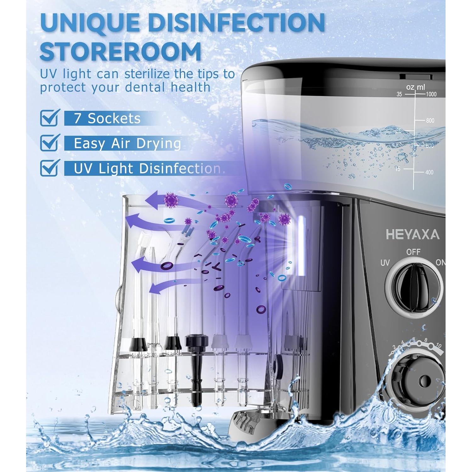 Irrigador Dental Eléctrico HEYAXA 1000ML 10 Presiones Ajustables