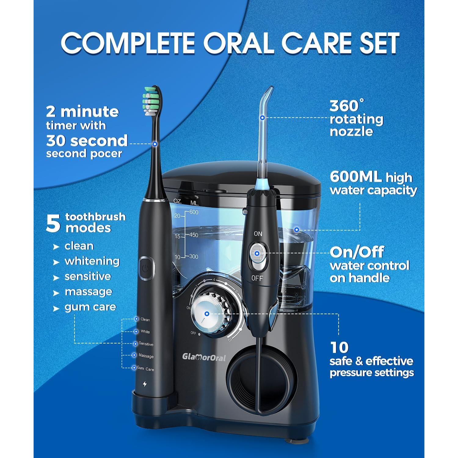 Cepillo de Dientes Eléctrico y Irrigador GLAMORORAL 600ML 10 Modos