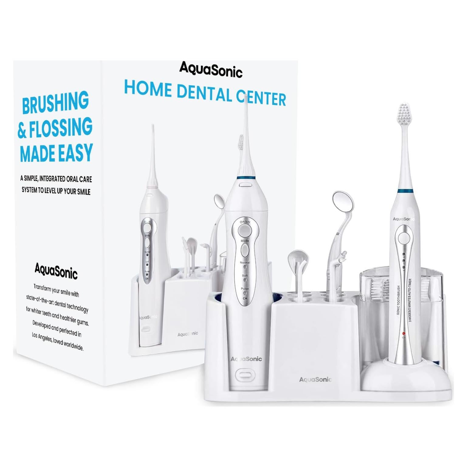 Centro Dental AquaSonic Blanco - Cepillo Eléctrico y Flossador