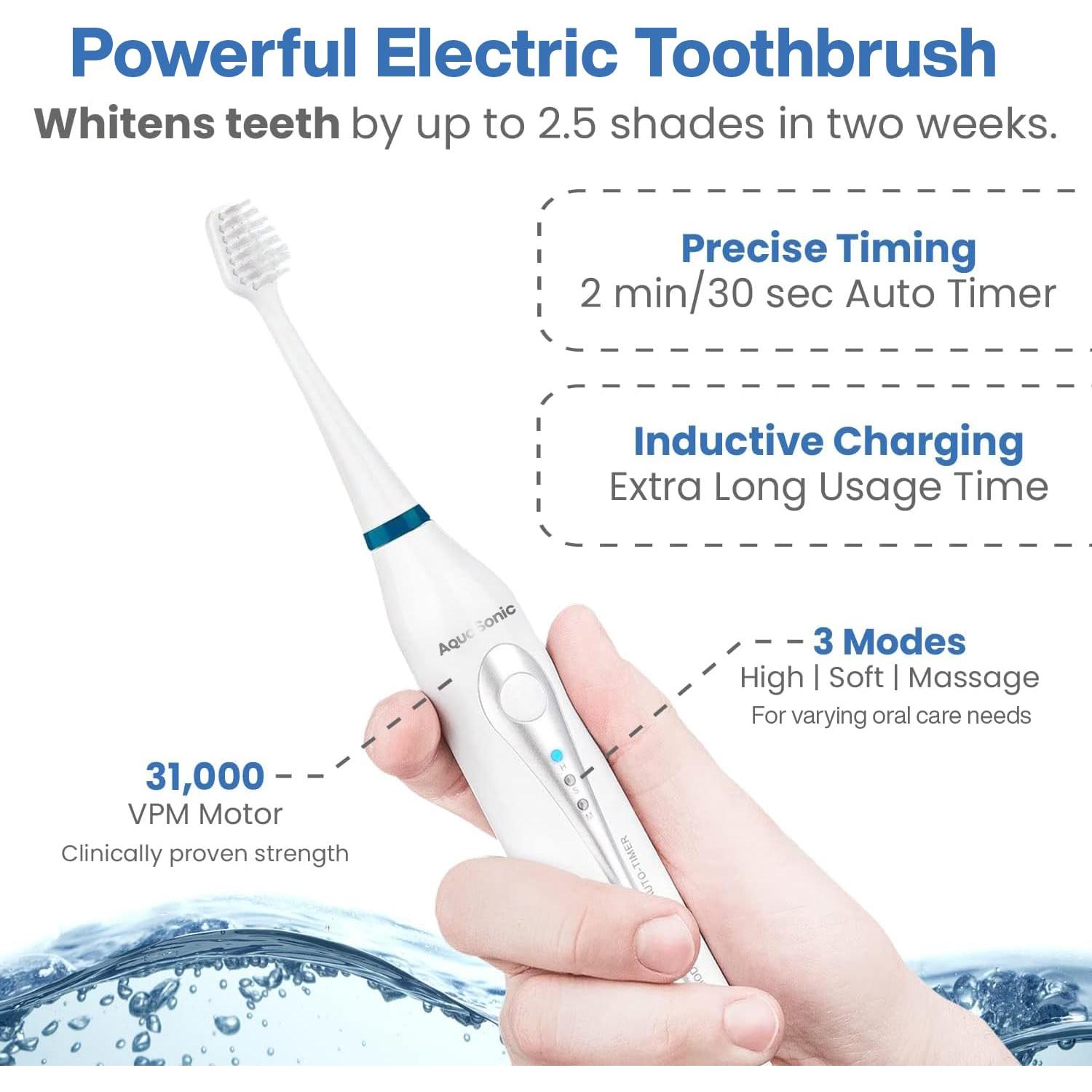 Centro Dental AquaSonic Blanco - Cepillo Eléctrico y Flossador