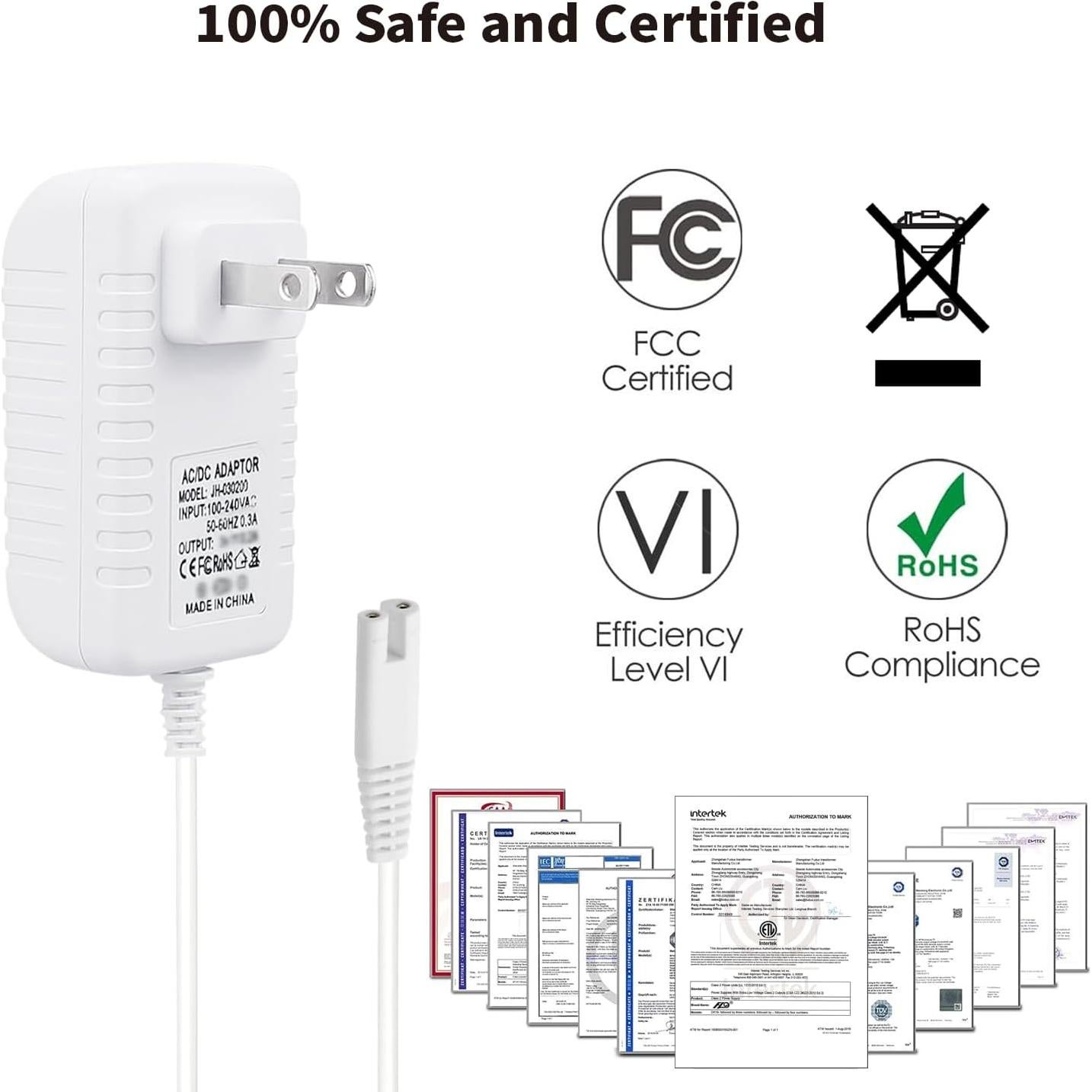 Cargador de Reemplazo Waterpik 3V 200mA 1.5M 2 Patas