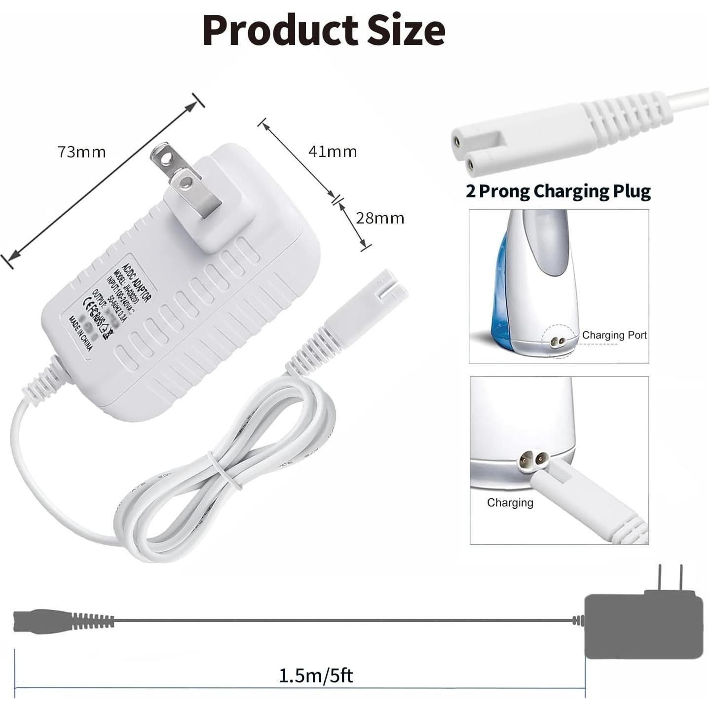 Cargador de Reemplazo Waterpik 3V 200mA 1.5M 2 Patas