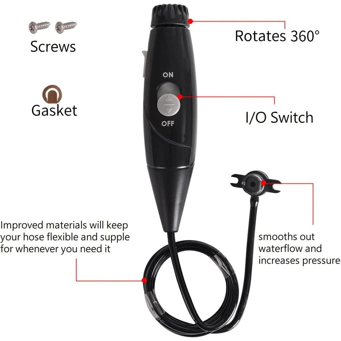 Mango de Repuesto Waterpik WP-660 Negro con Tubo y Junta