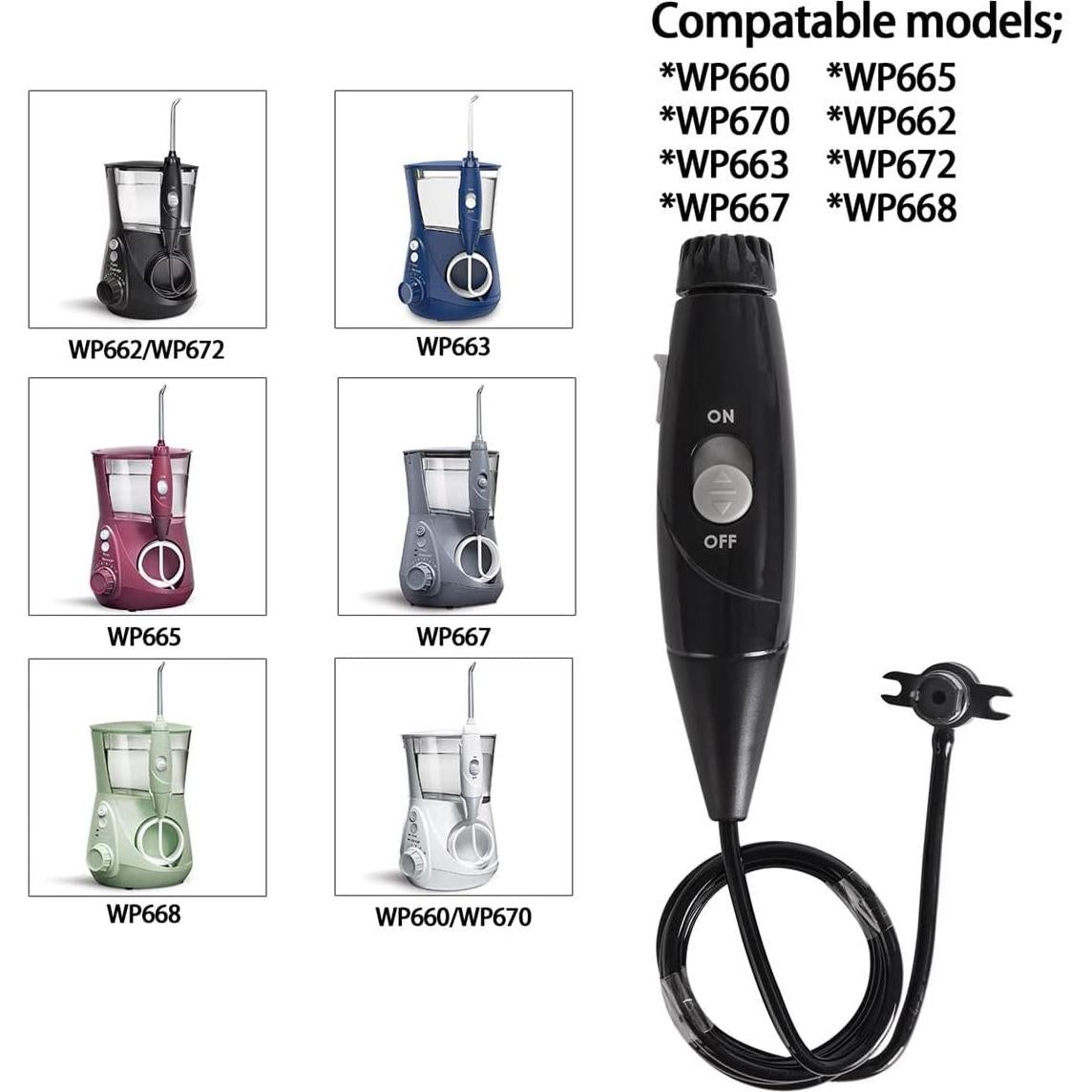 Mango de Repuesto Waterpik WP-660 Negro con Tubo y Junta