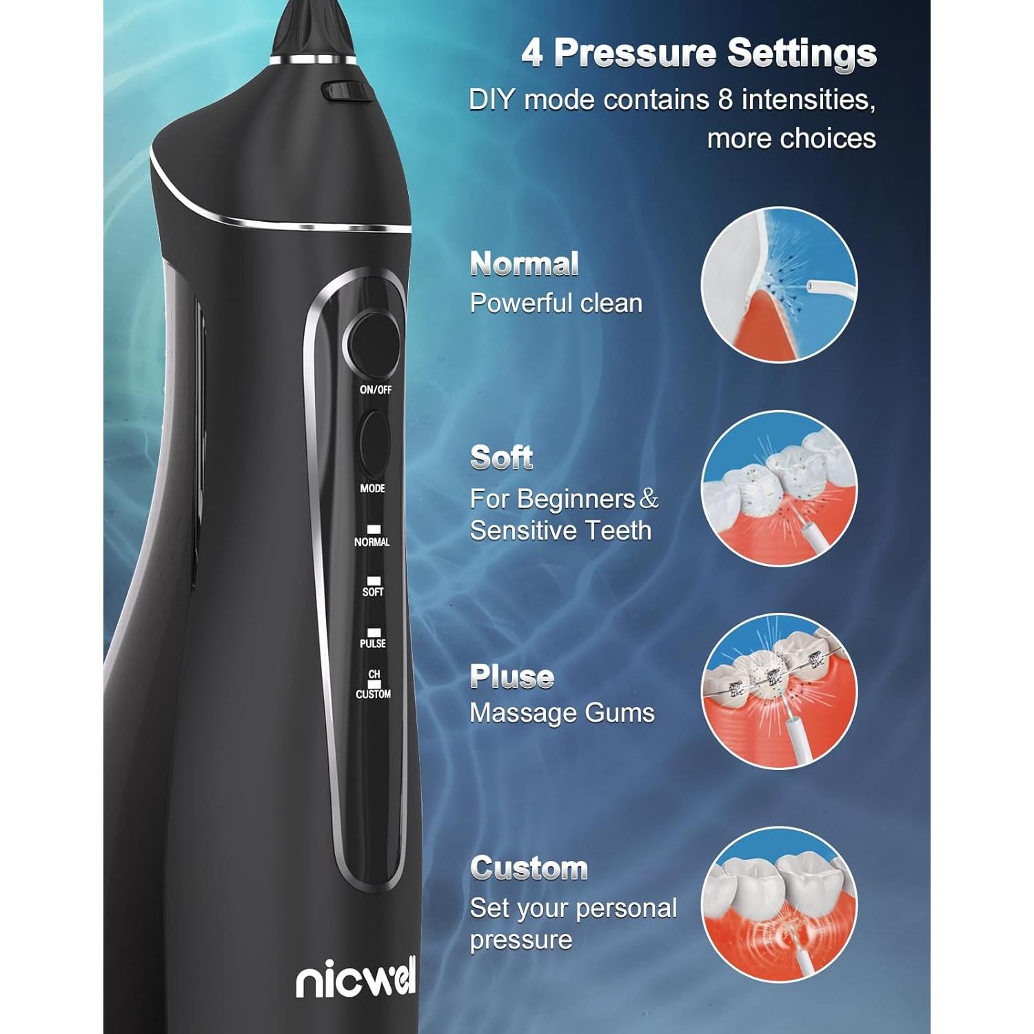 Irrigador Oral Nicwell F5025D Inalámbrico 300ml 4 Modos