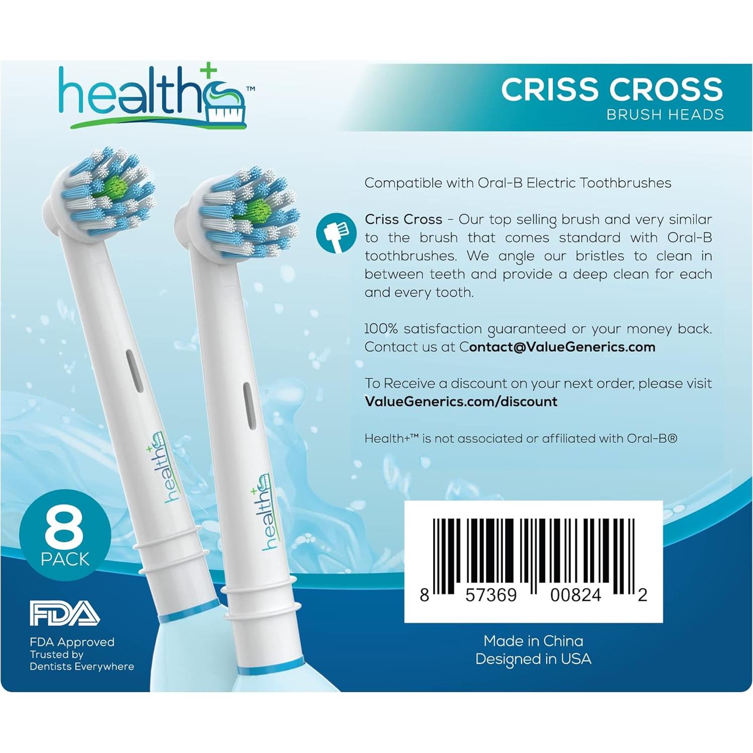 Cabezas de Repuesto Criss-Cross Health+ para Oral-B - Paquete de 8