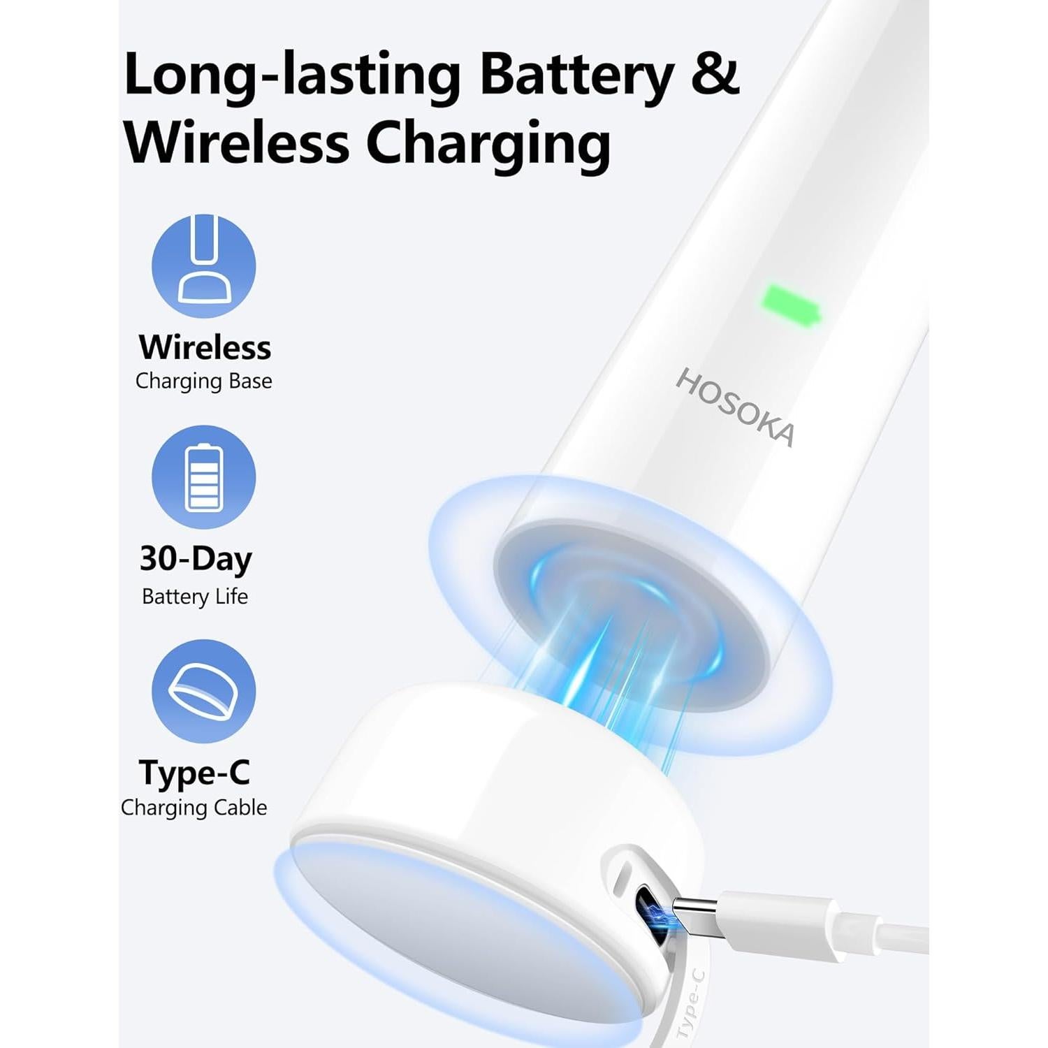Cepillo de Dientes Eléctrico HOSOKA Sonic 60° Recargable IPX7