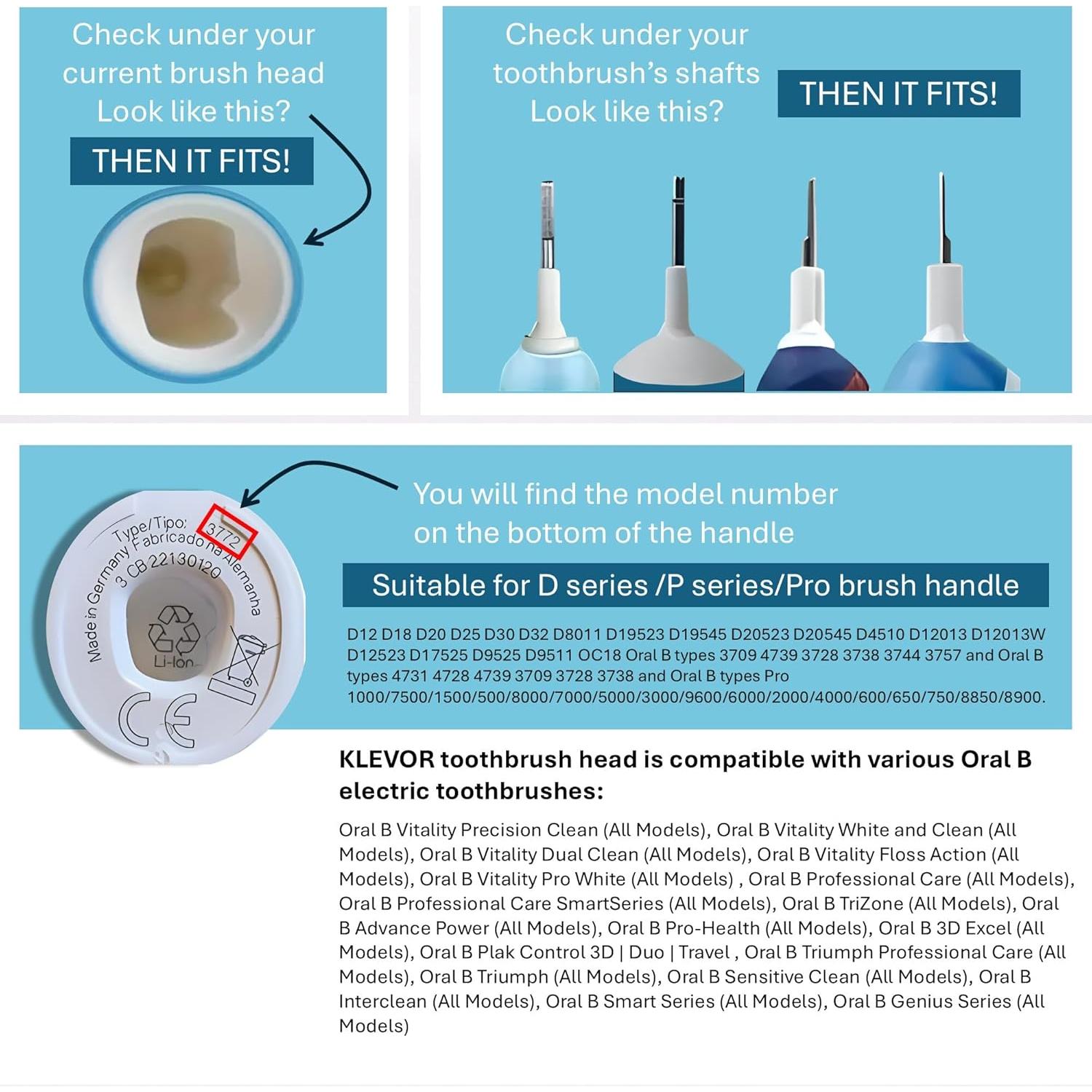 KLEVOR Cabezas de Cepillo de Dientes Oral-B - 8 Unidades