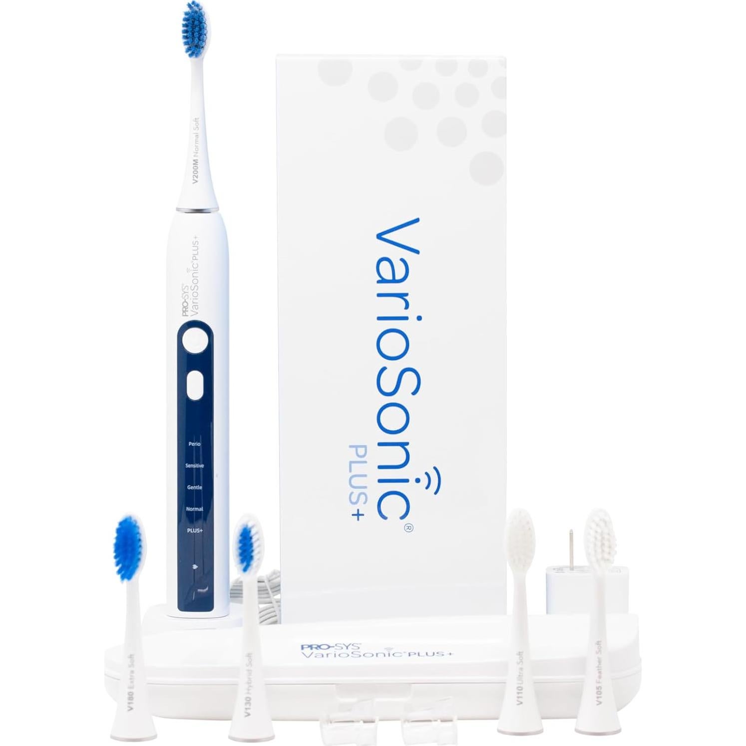 Cepillo de Dientes Eléctrico Pro-Sys VarioSonic Plus, 5 Modos, 5 Cabezas, Blanco