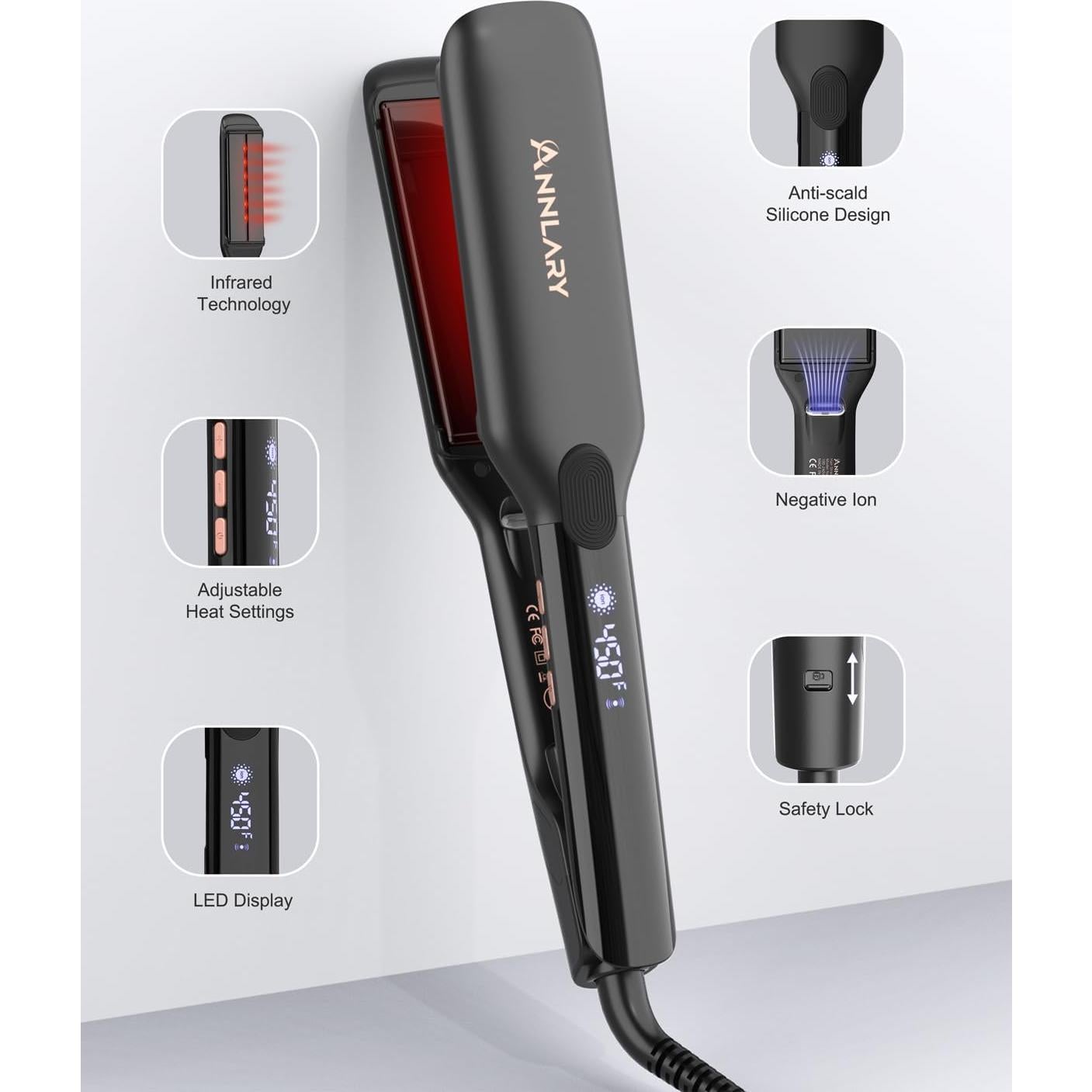 Plancha de Pelo Annlary S3207W 1.75" Infrarroja y Iónica