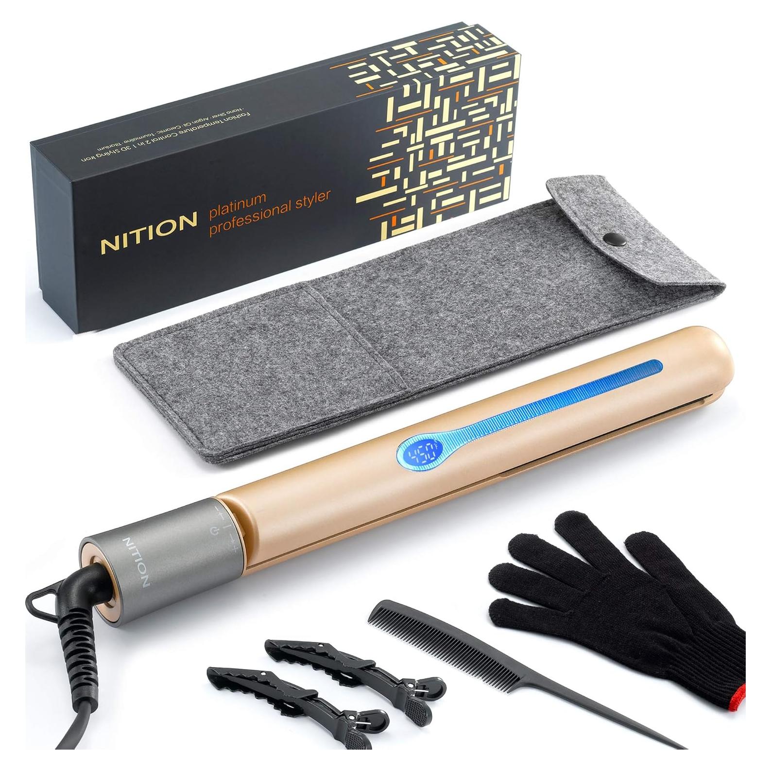 Plancha de Pelo NITION Cerámica Tourmalina 1" 232°C Doble Voltaje