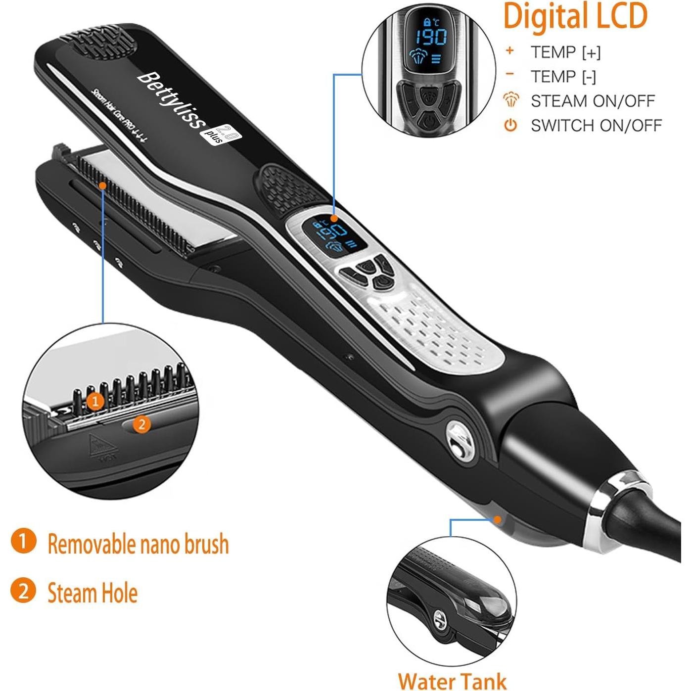 Plancha de Pelo de Vapor Bettyliss Profesional 30.48cm Negro