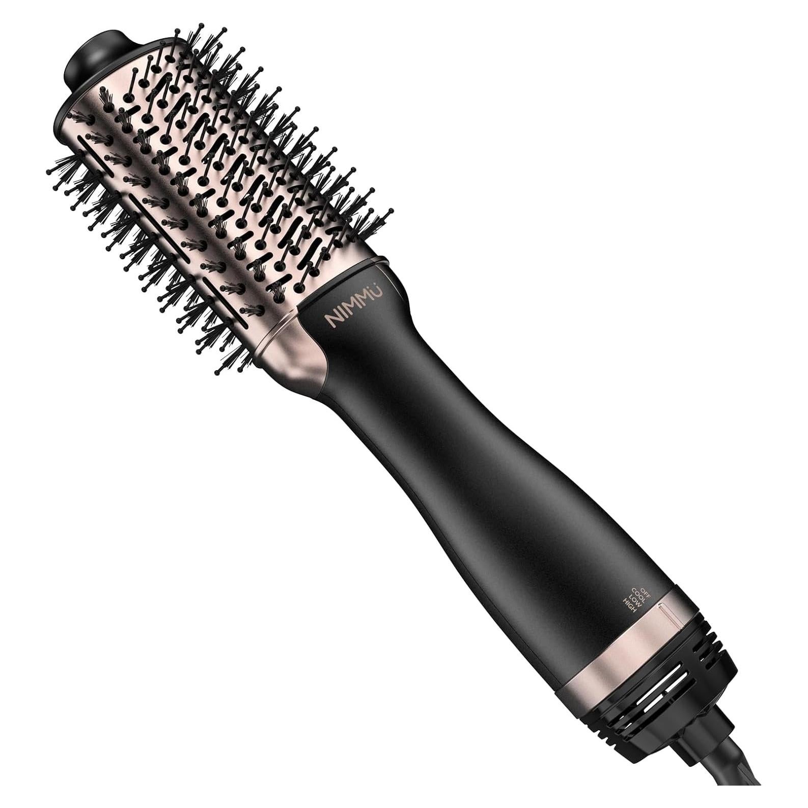 Cepillo Secador de Cabello Nimmu 4 en 1, 1200W, Negro y Dorado