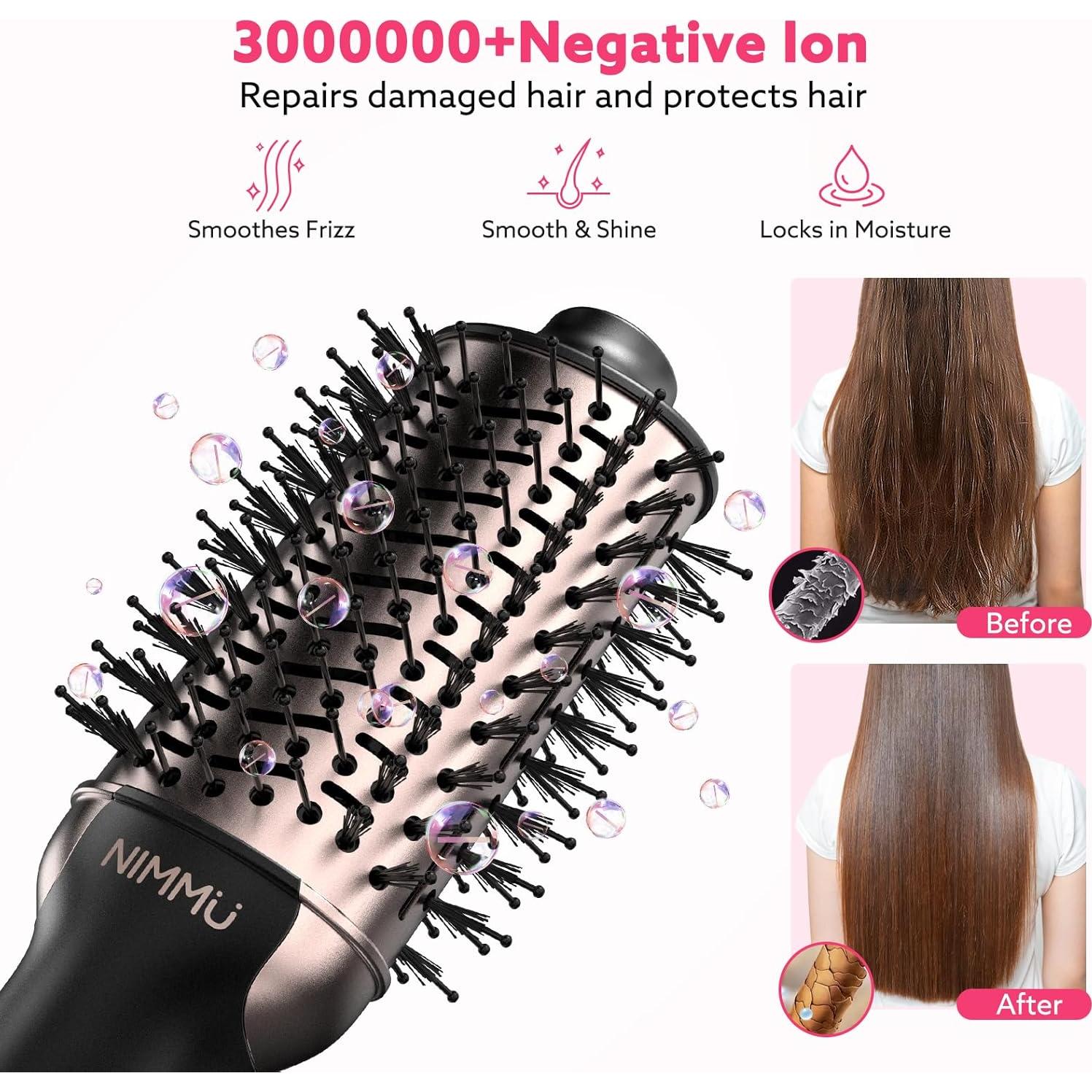 Cepillo Secador de Cabello Nimmu 4 en 1, 1200W, Negro y Dorado