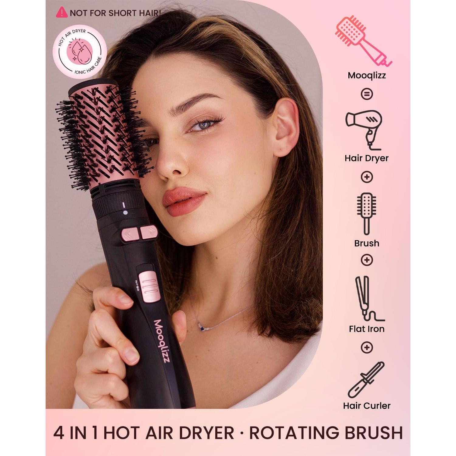 Cepillo Secador de Cabello Rotatorio 3 en 1 Mooqlizz Rosa