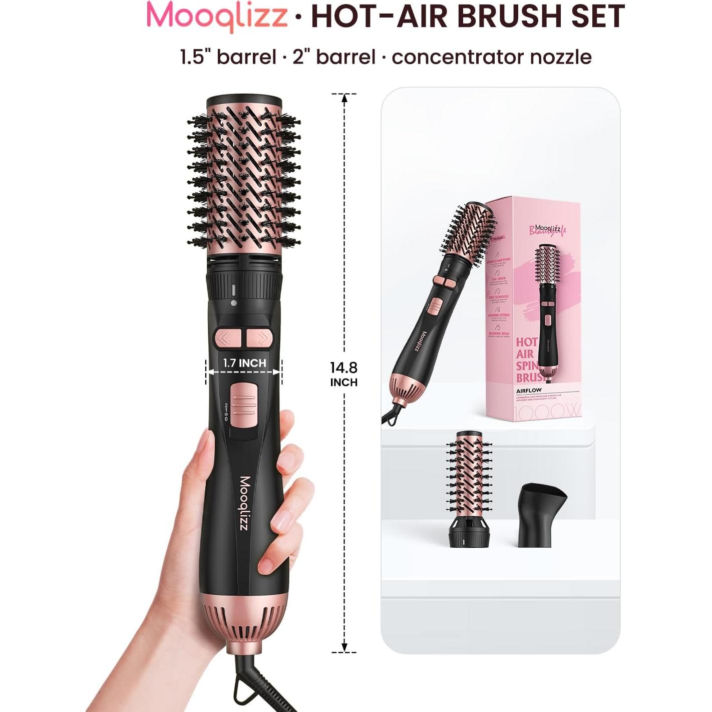 Cepillo Secador de Cabello Rotatorio 3 en 1 Mooqlizz Rosa