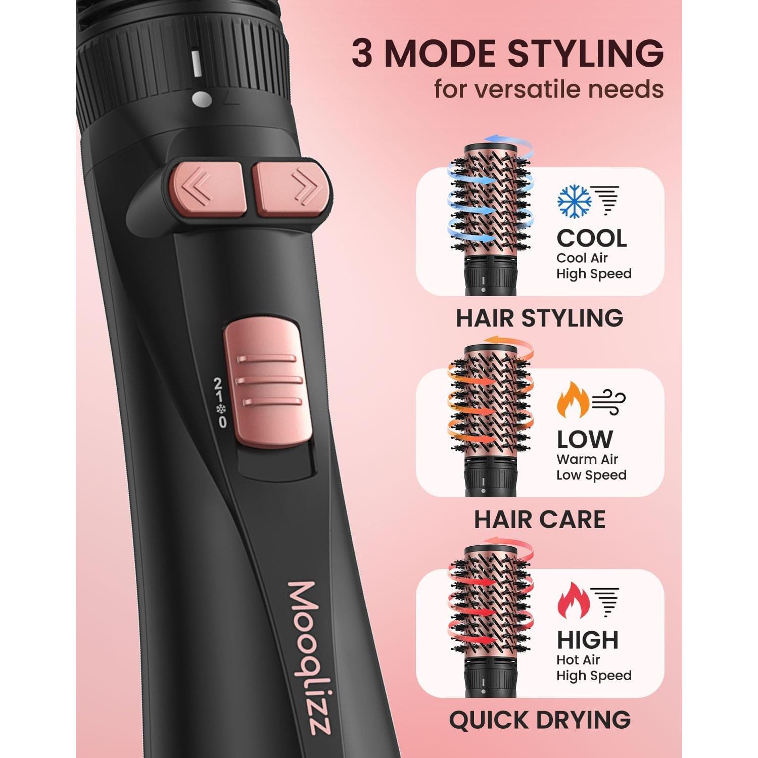 Cepillo Secador de Cabello Rotatorio 3 en 1 Mooqlizz Rosa