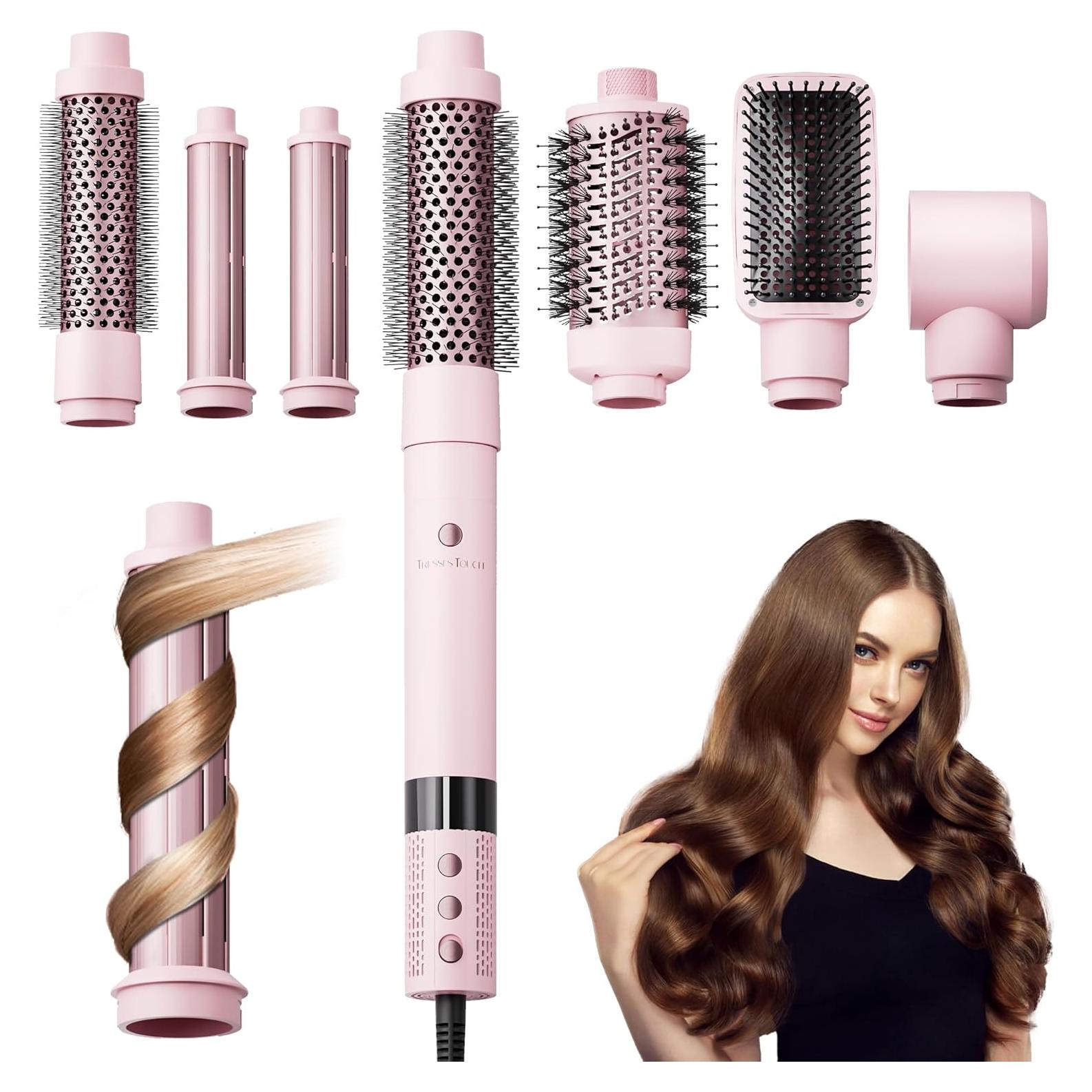 Estilizador de Cabello 6 en 1 Tresses Touch Rosa - Secador, Rizador y Alisador